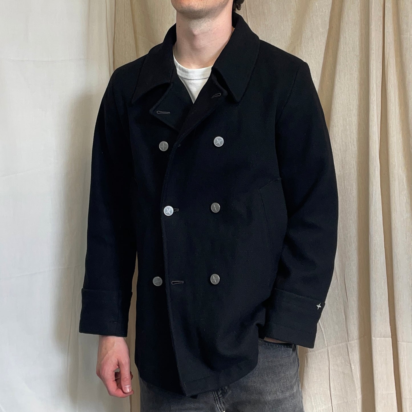 Stone Island Denims Black AW04 Wool Button Pea Coat