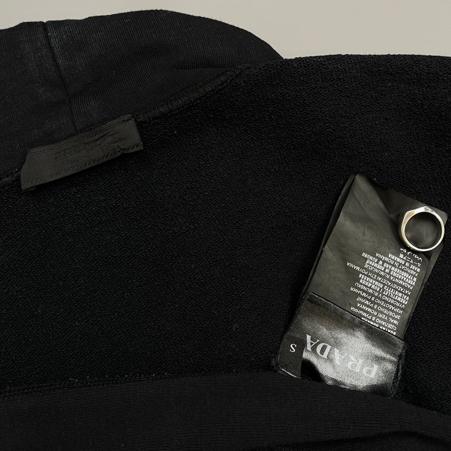 Prada Sport Black 2016 Cotton Pullover Drawstring Hoodie