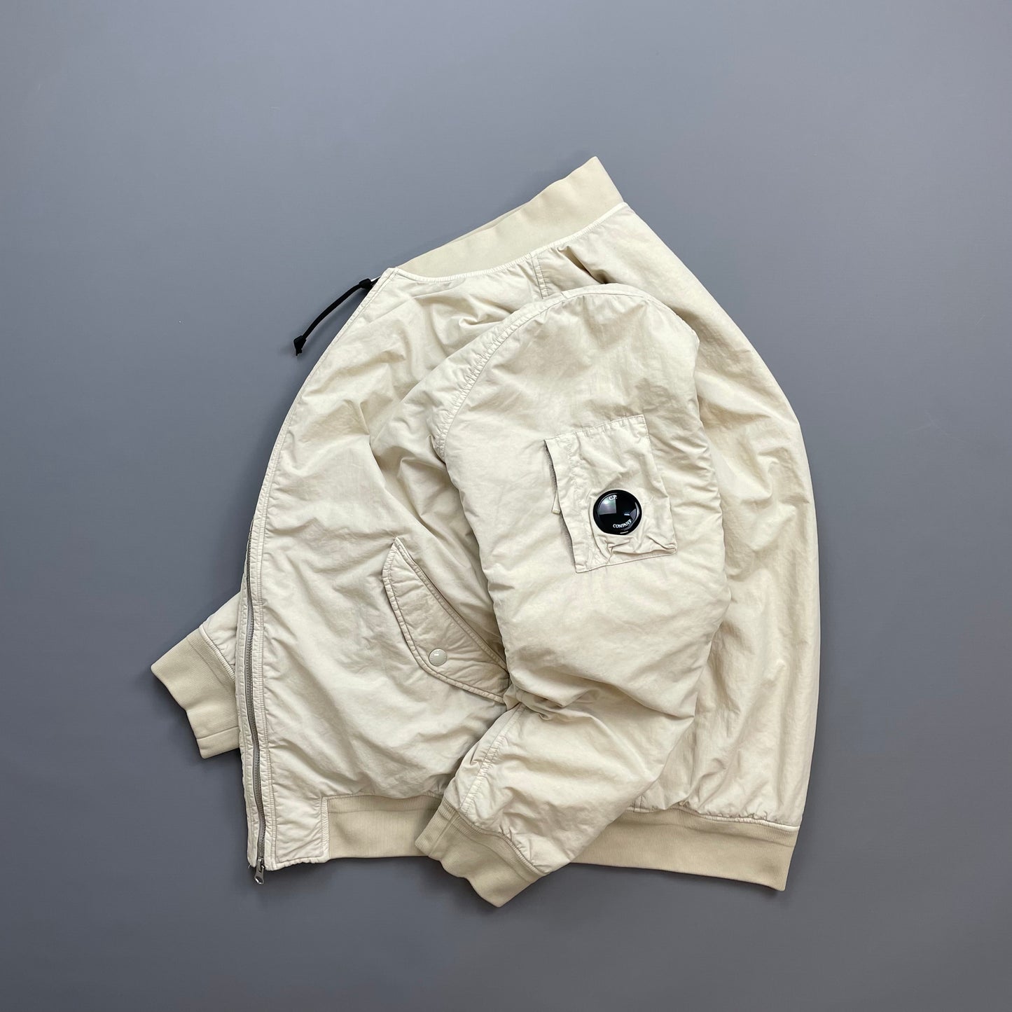 C.P. Company Cream Flatt Nylon Quilted Bomber Jacket