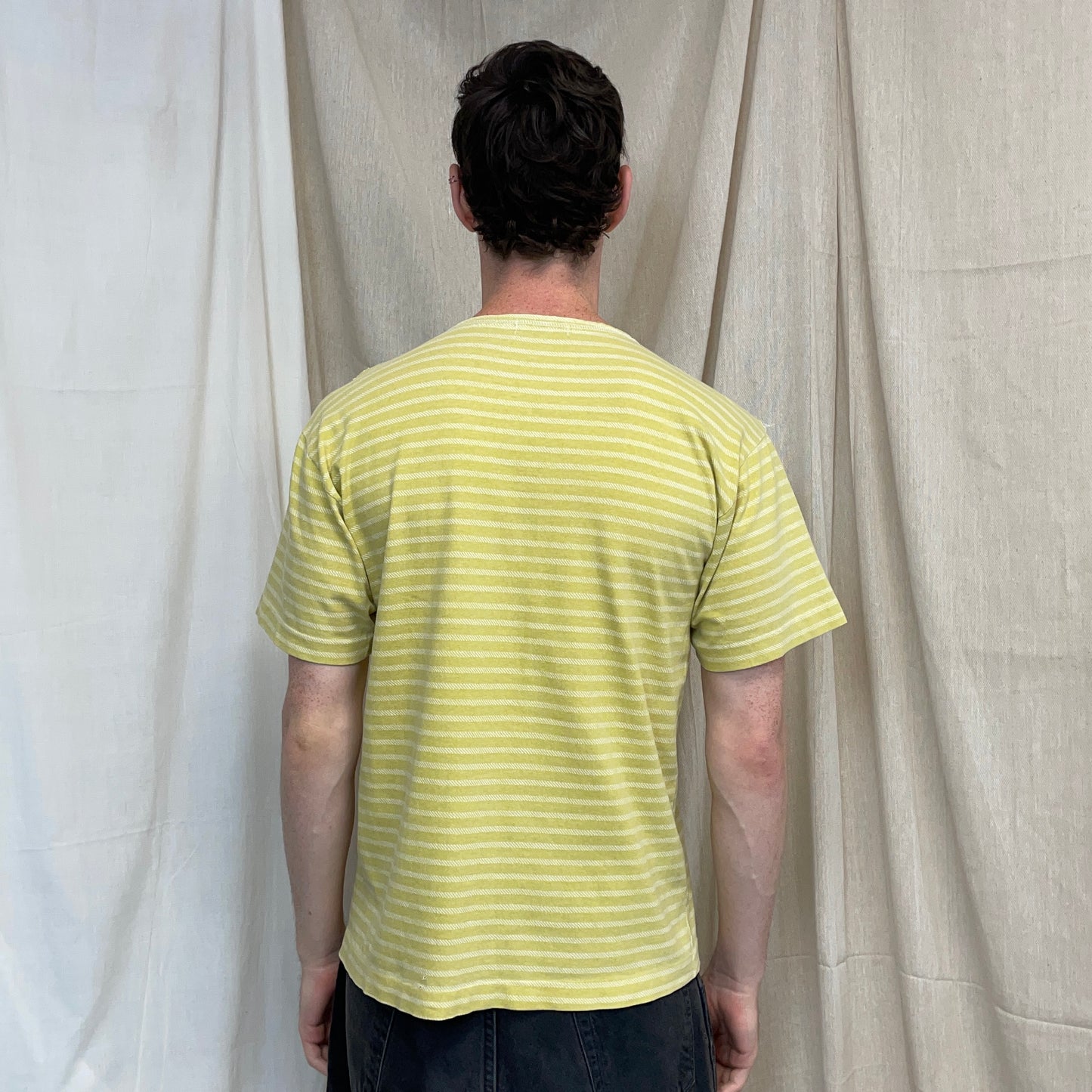 Stone Island Yellow 80s Striped Boat Neck Cotton Spellout Tee