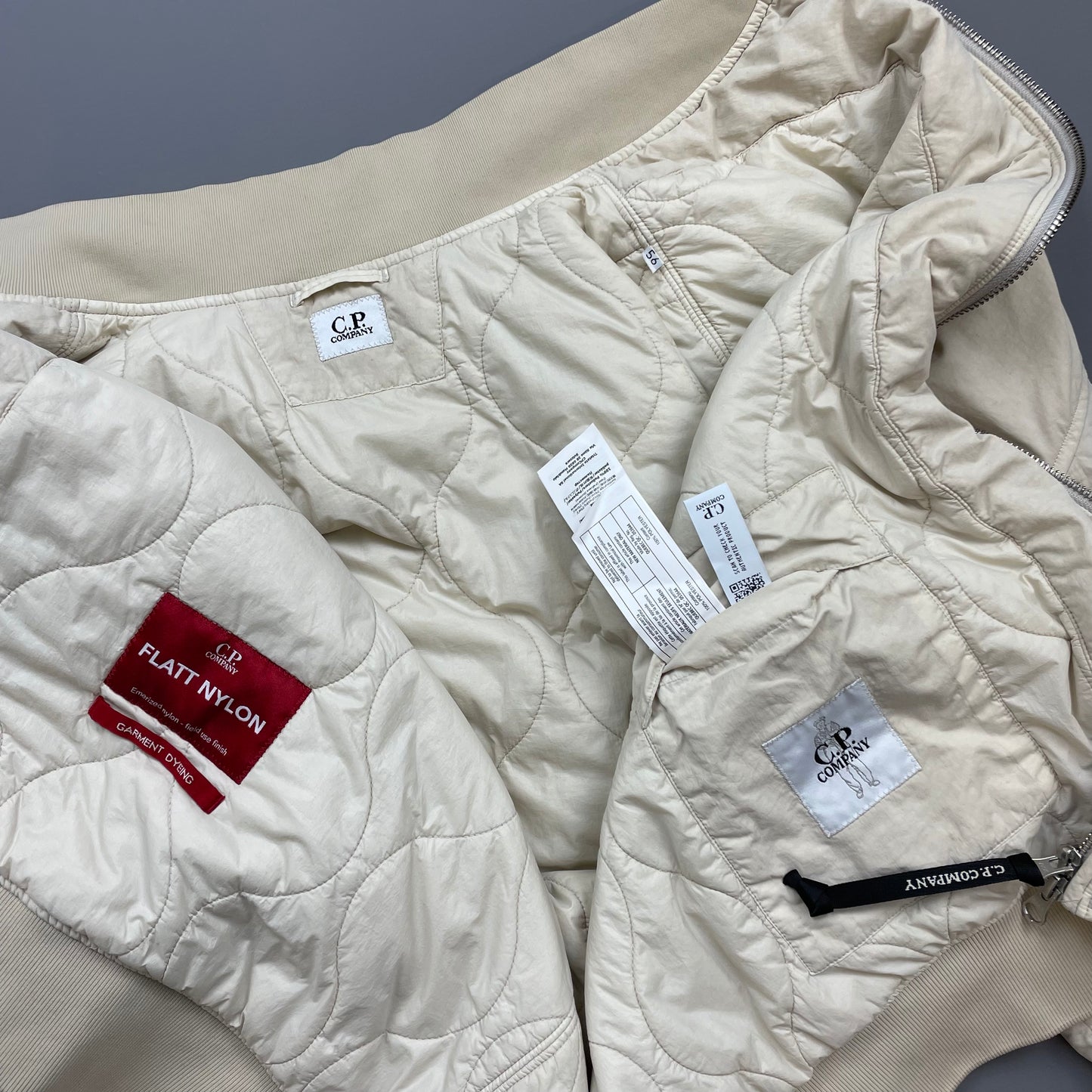 C.P. Company Cream Flatt Nylon Quilted Bomber Jacket