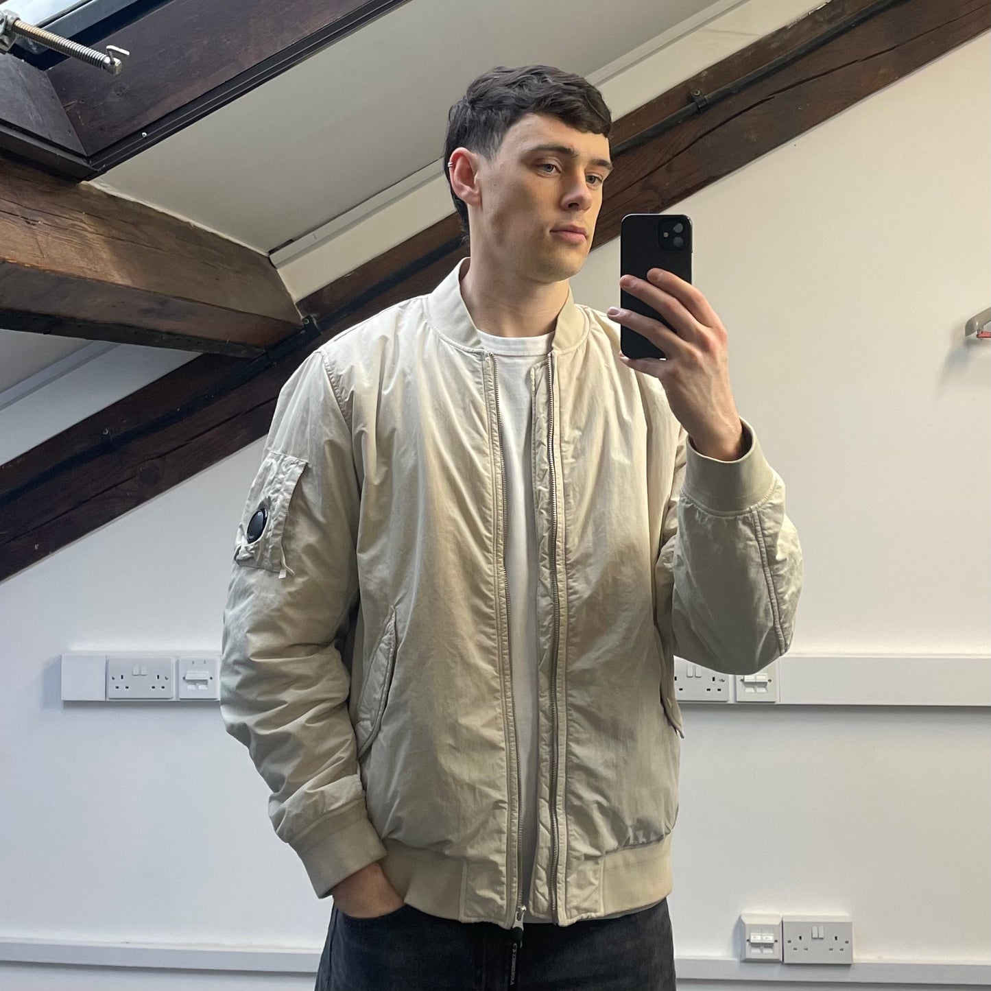 C.P. Company Cream Flatt Nylon Quilted Bomber Jacket