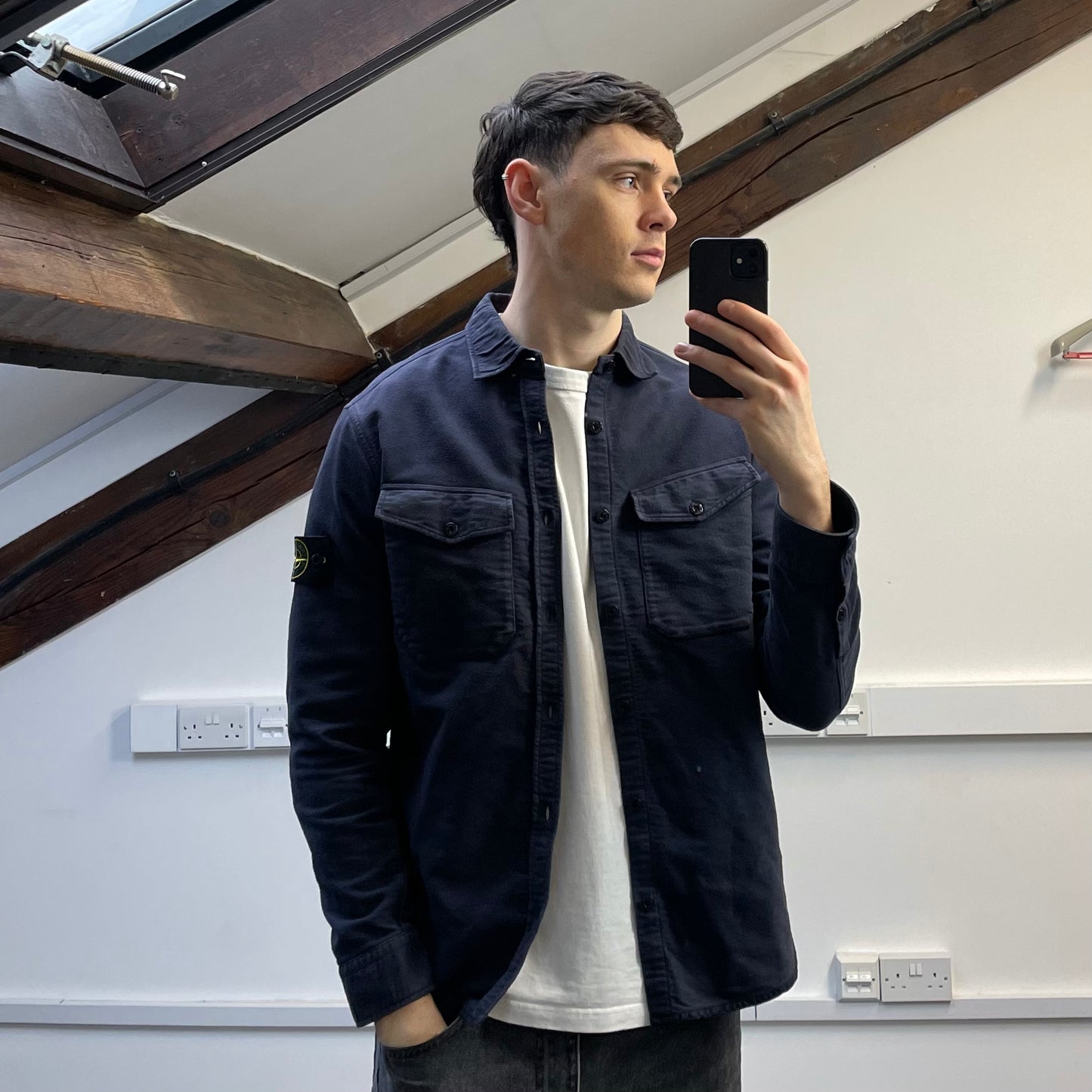 Stone Island Navy AW16 Thick Brushed Cotton Button-Up Overshirt Jacket