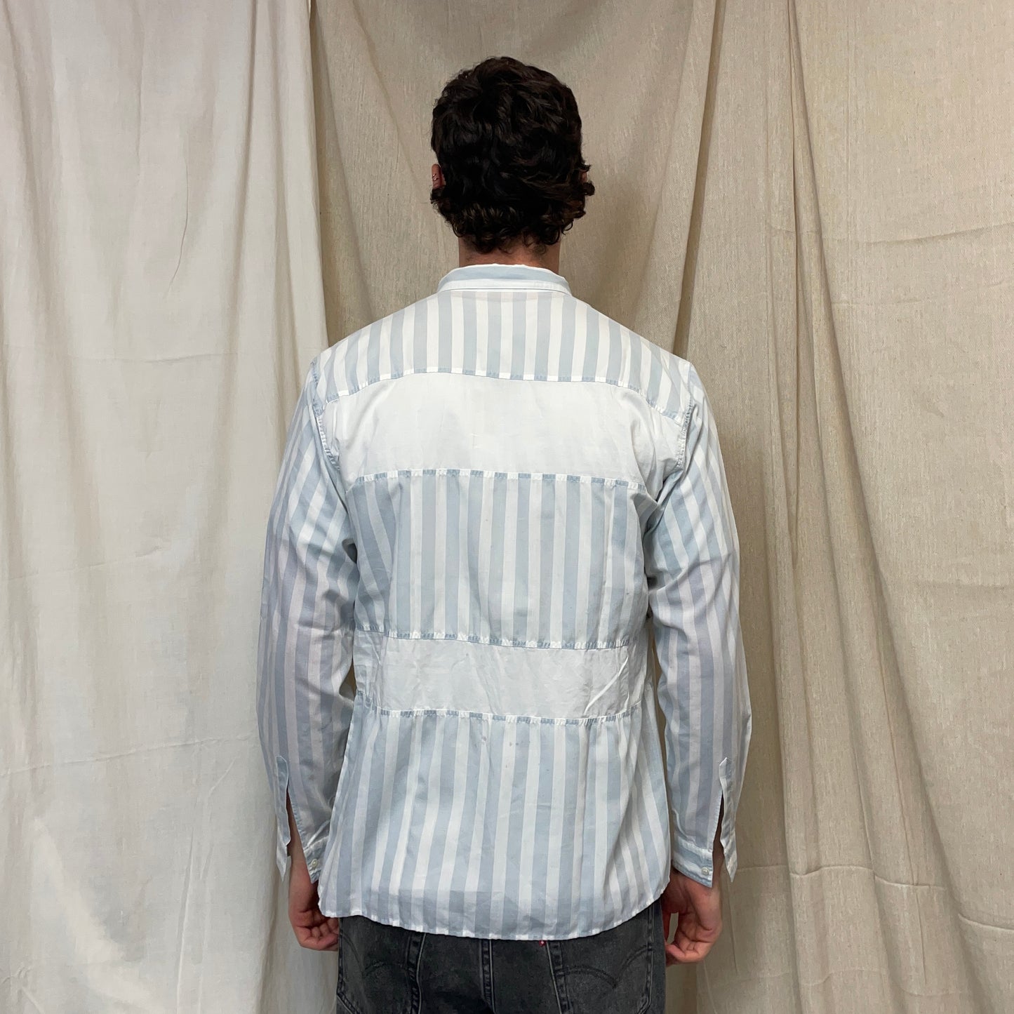 Emporio Armani Blue & White 1980s Stripe Panelled Shirt