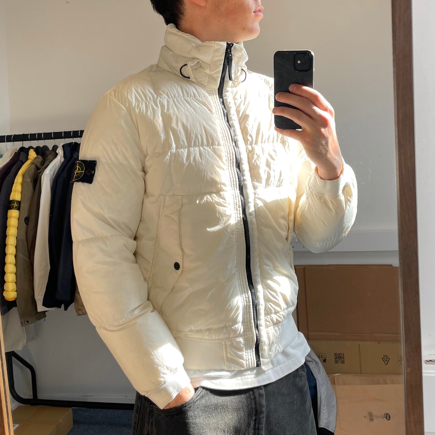 Stone Island White Crinkle Reps Nylon Down Puffer Jacket