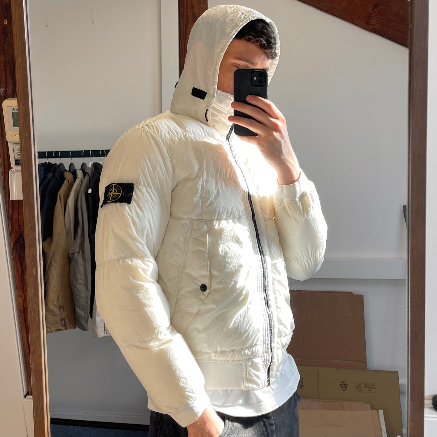 Stone Island White Crinkle Reps Nylon Down Puffer Jacket