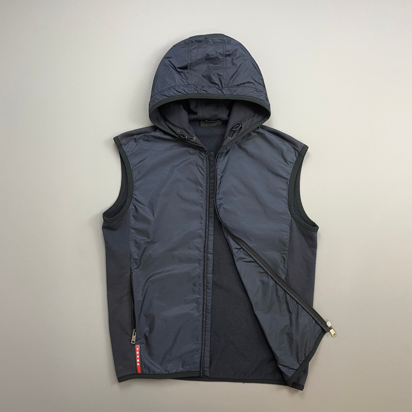 Prada Sport Navy 2017 Nylon Panelled Hooded Gilet Vest