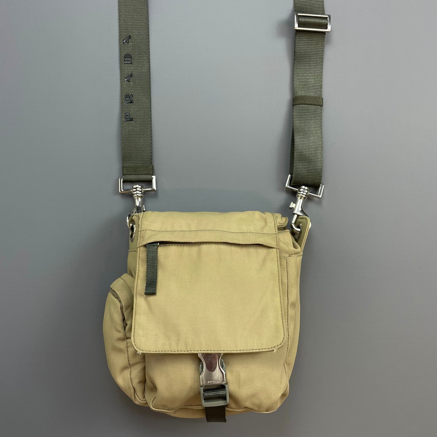 Prada Sport Beige 00s Nylon Crossbody Utility Canvas Spellout Satchel Bag