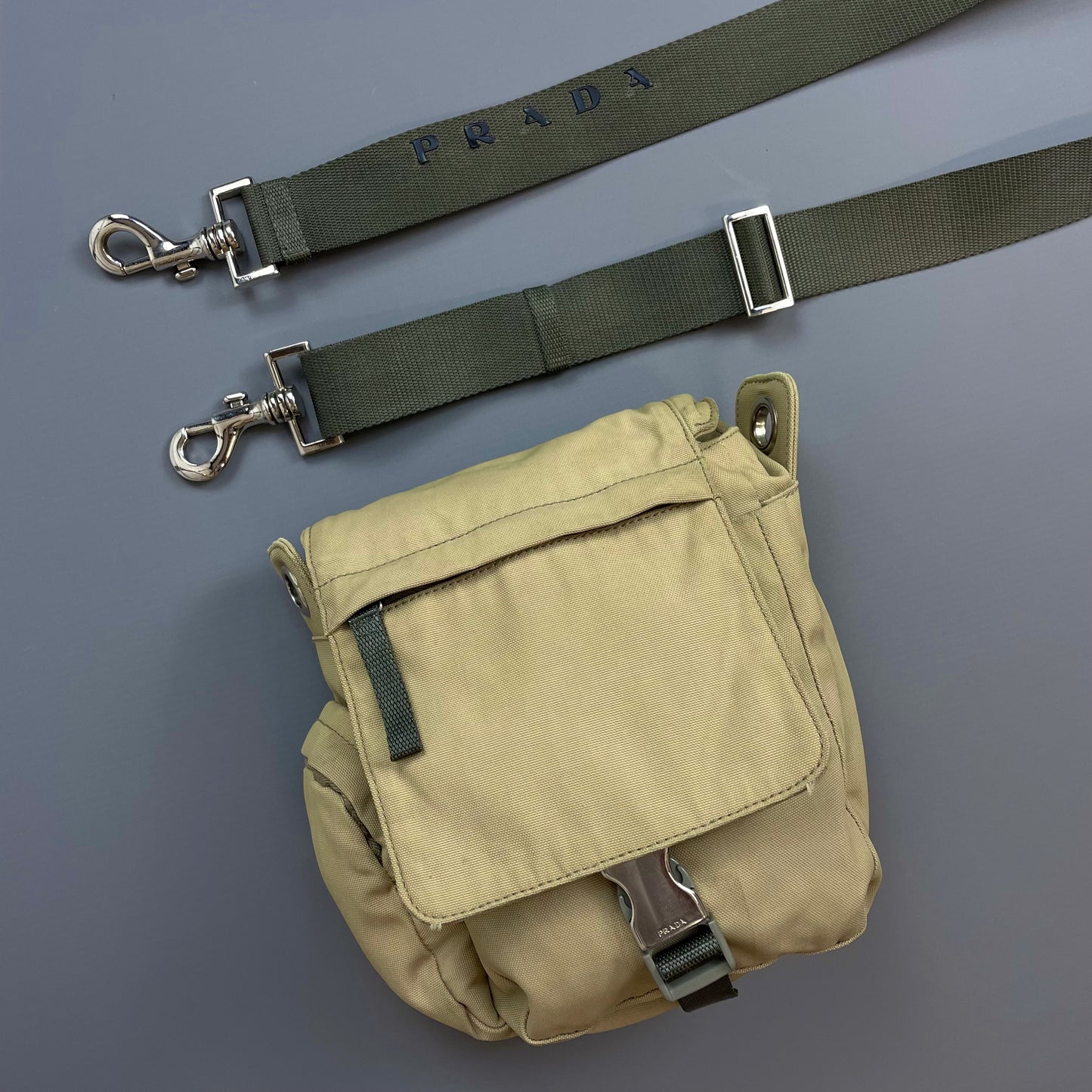 Prada Sport Beige 00s Nylon Crossbody Utility Canvas Spellout Satchel Bag
