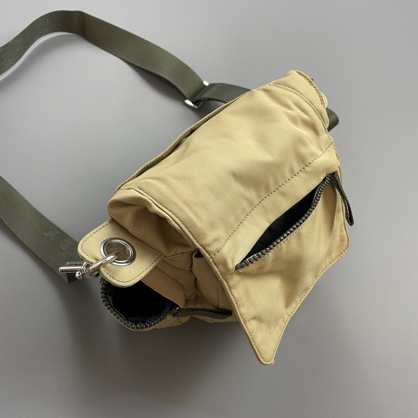Prada Sport Beige 00s Nylon Crossbody Utility Canvas Spellout Satchel Bag