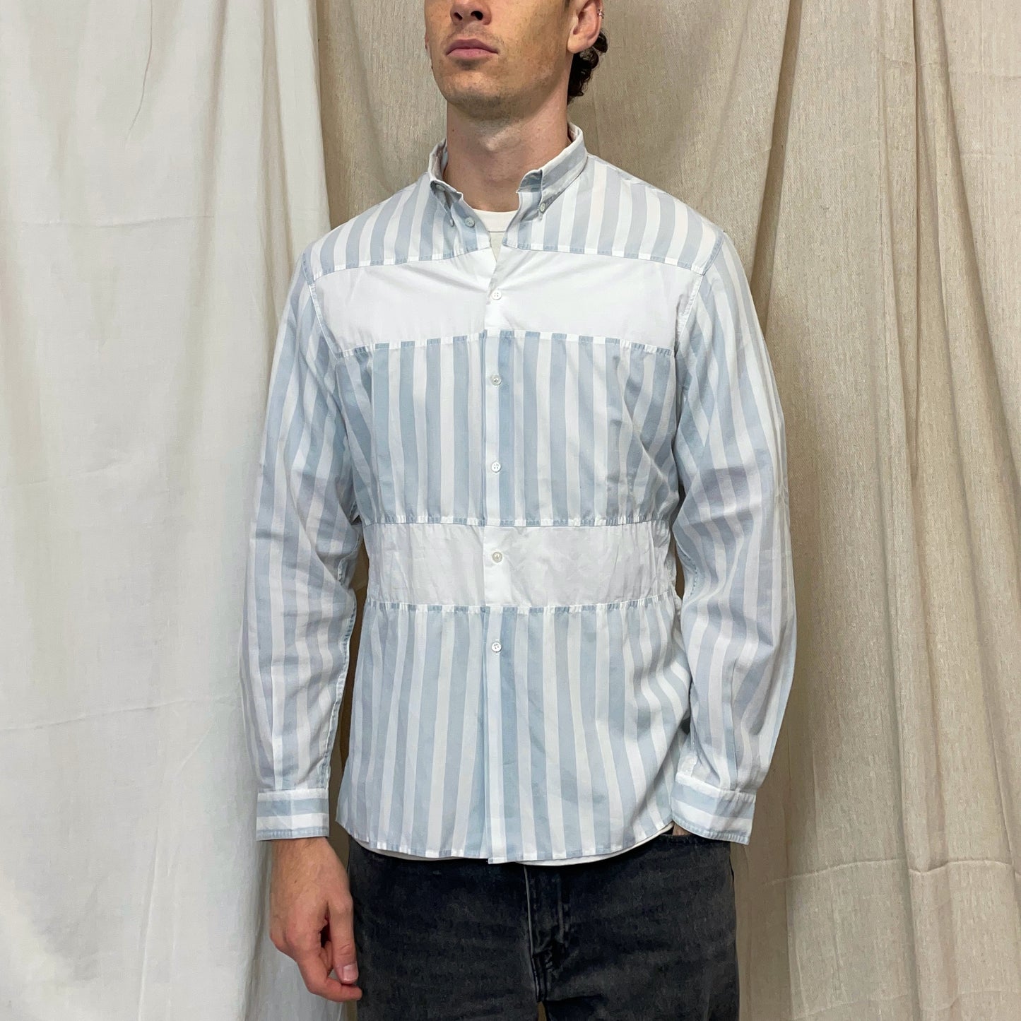 Emporio Armani Blue & White 1980s Stripe Panelled Shirt