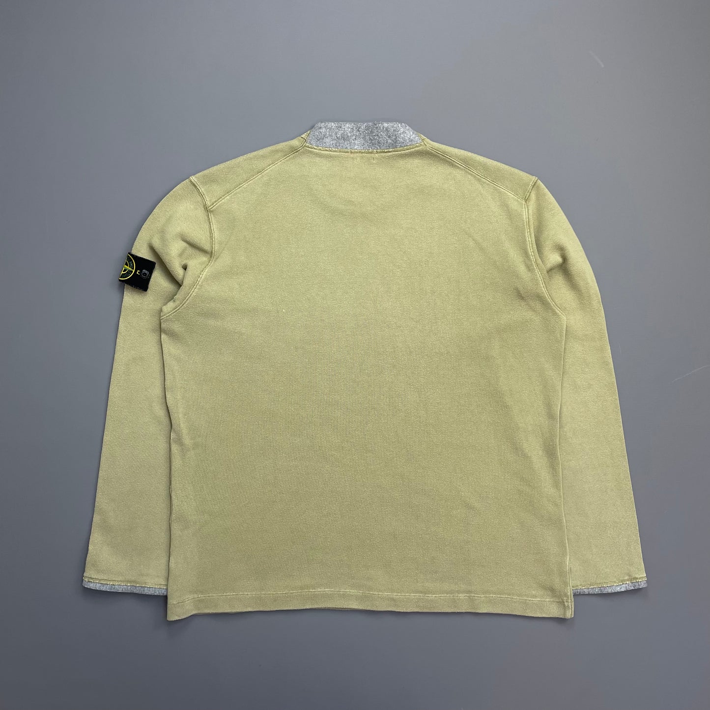 Stone Island Olive Green AW03 Cotton Collar & Cuff Trim Jumper