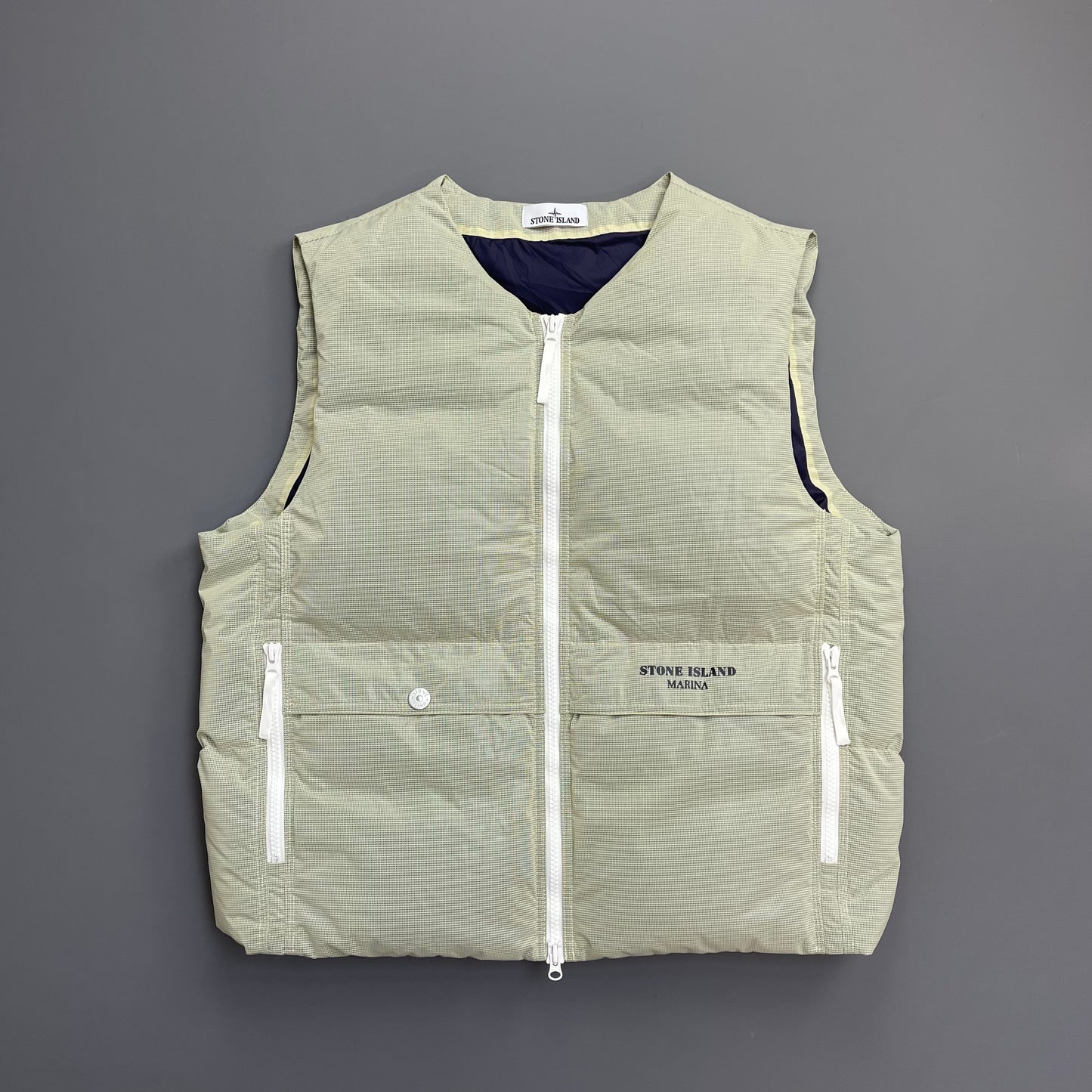 Stone Island Mint Green & White AW24 Ripstop Cover Down S.I. Marina Gilet