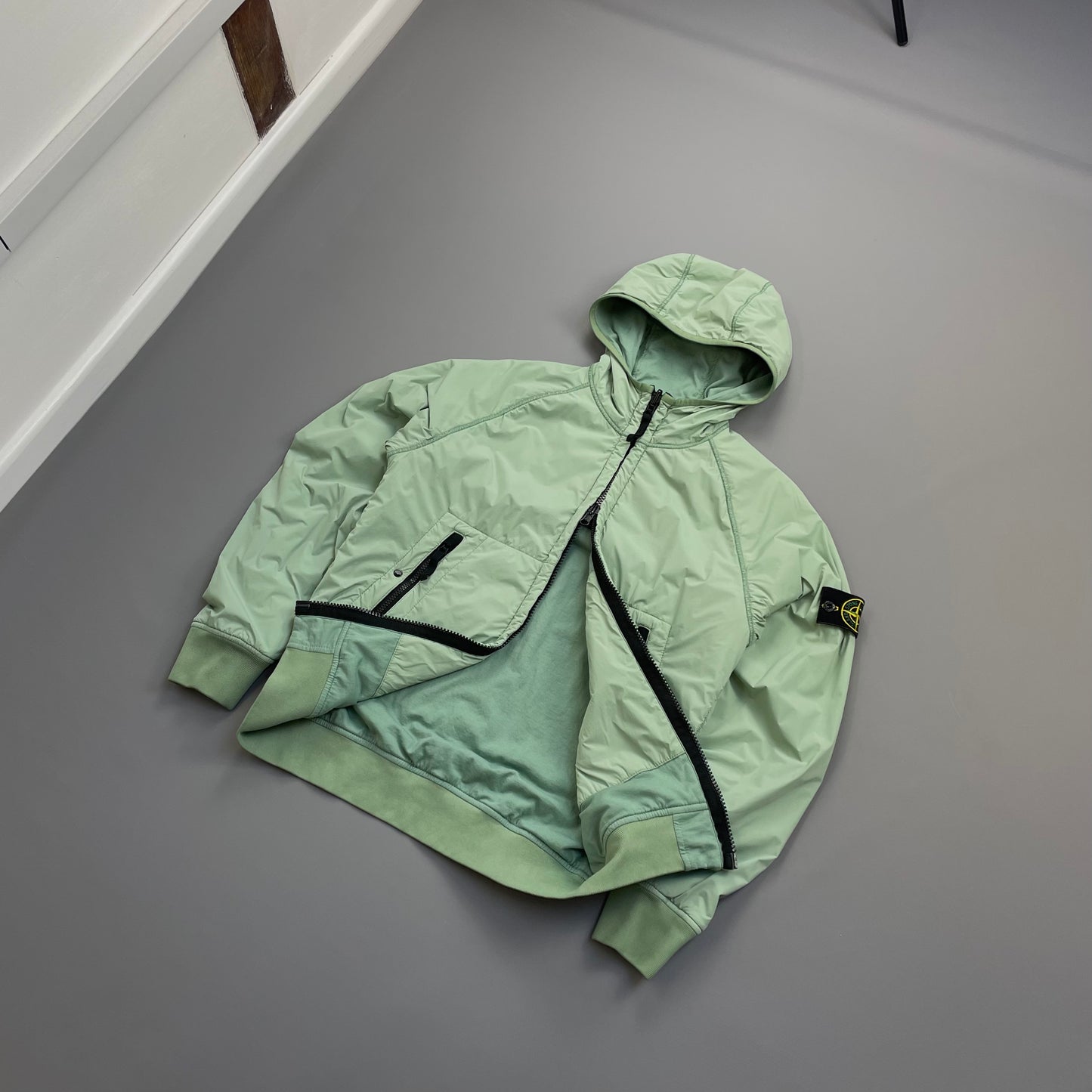Stone Island Mint Green AW22 Comfort Tech Composite Reversible Polartec Hooded Jacket