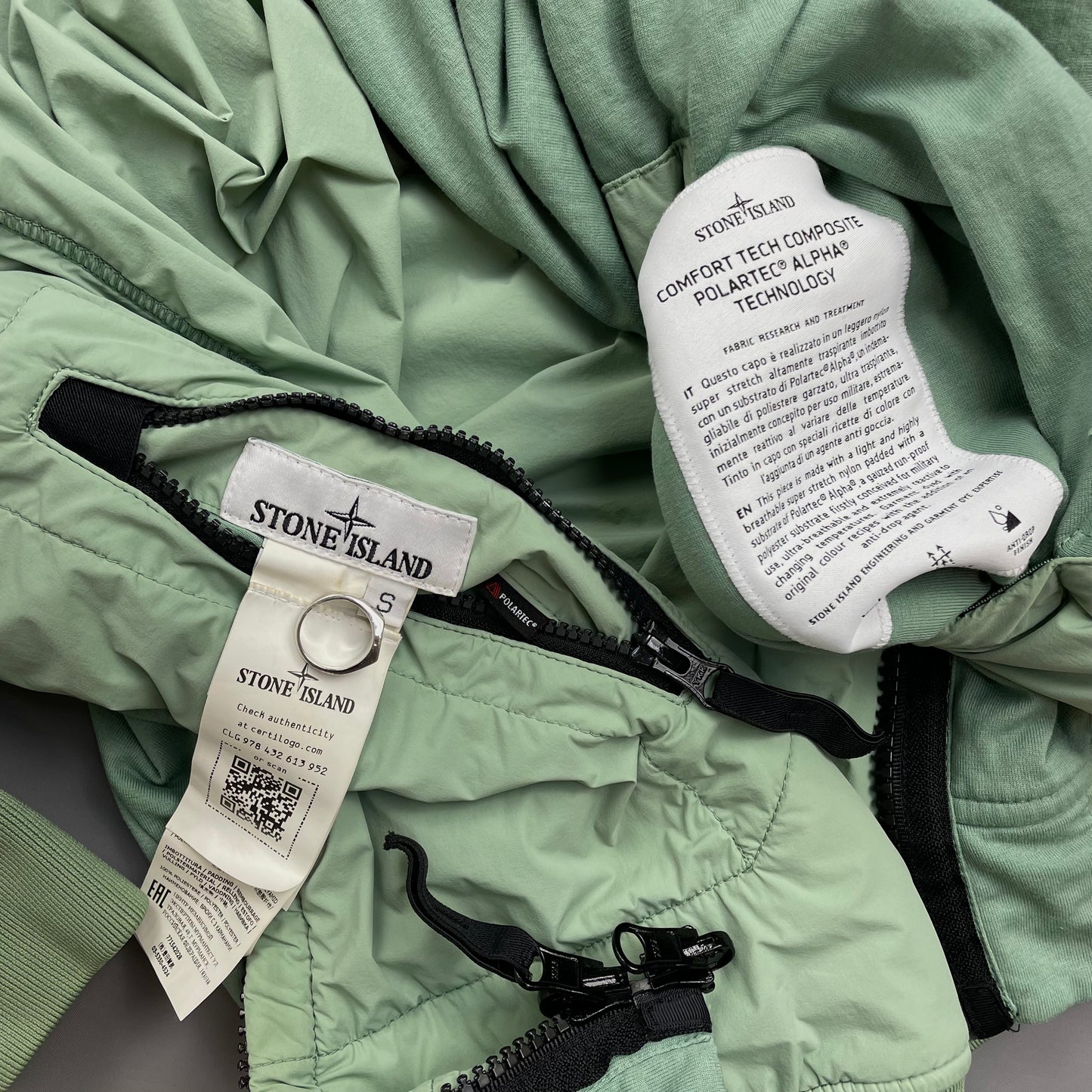 Stone Island Mint Green AW22 Comfort Tech Composite Reversible Polartec Hooded Jacket