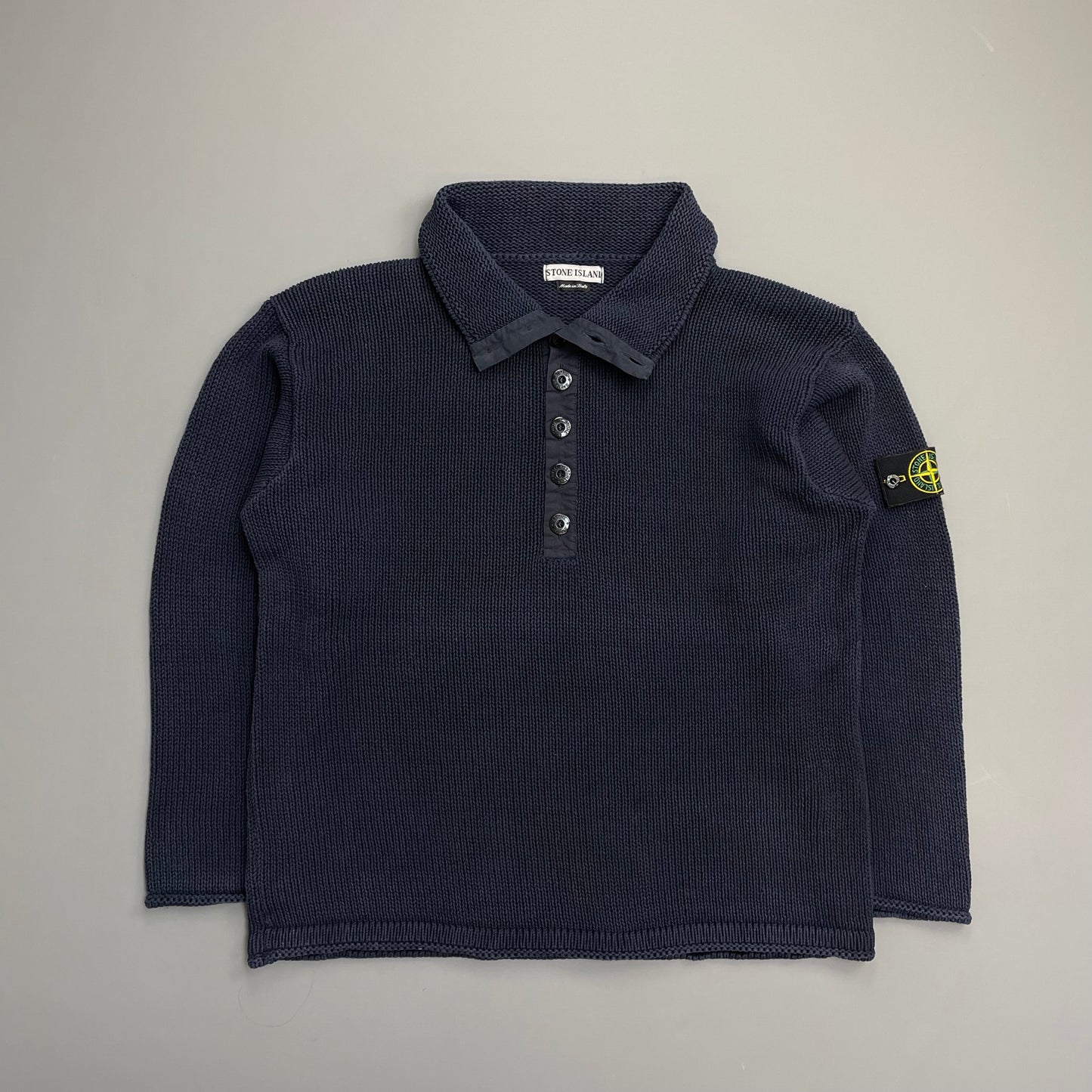 Stone Island Navy SS00 Heavyweight Button Collar Knit Jumper