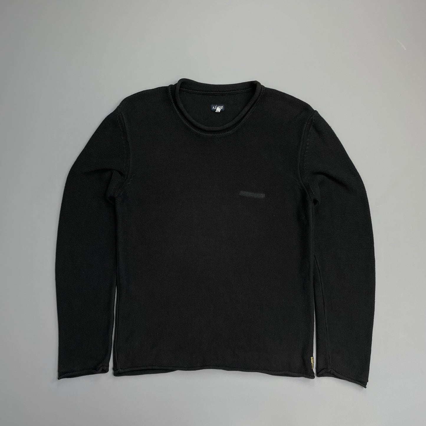Armani Jeans 00s Black Raw-Edge Knit Jumper