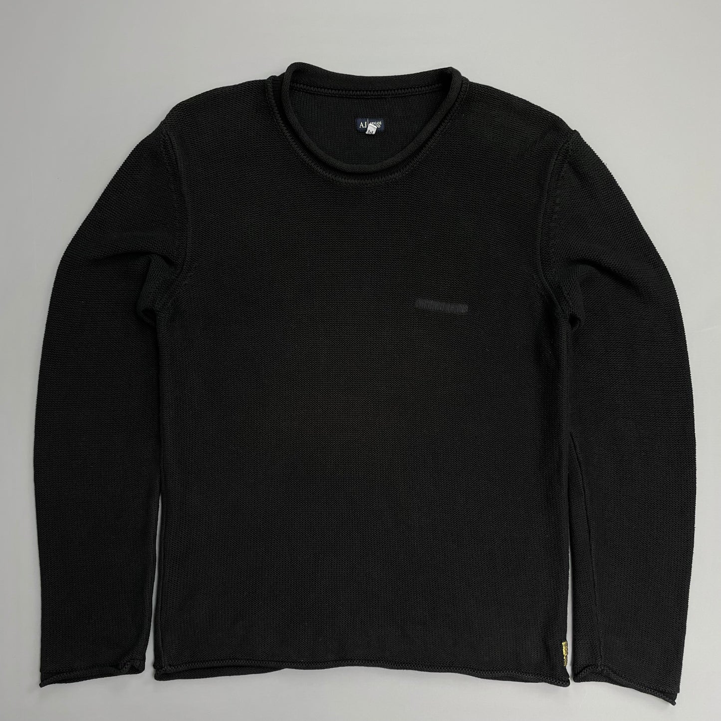 Armani Jeans 00s Black Raw-Edge Knit Jumper