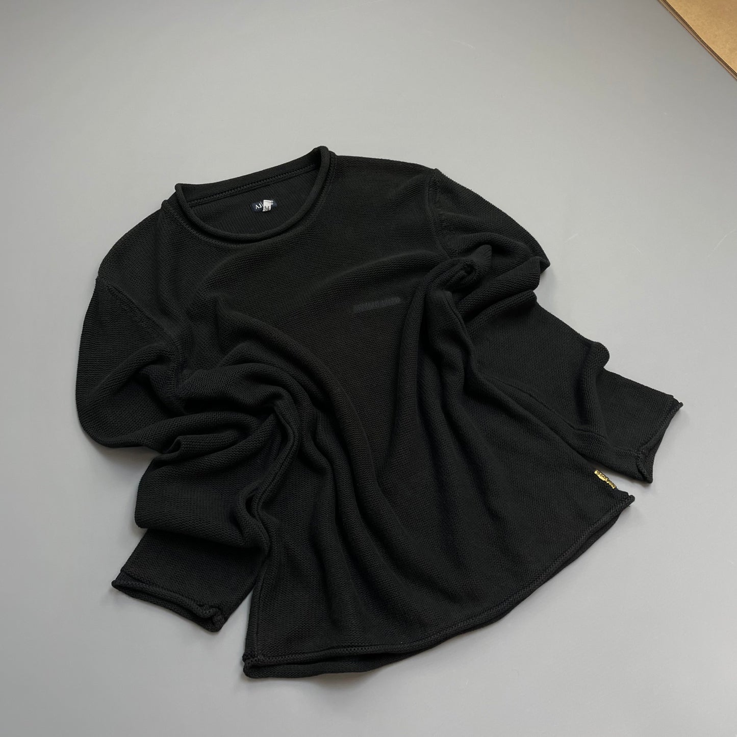 Armani Jeans 00s Black Raw-Edge Knit Jumper
