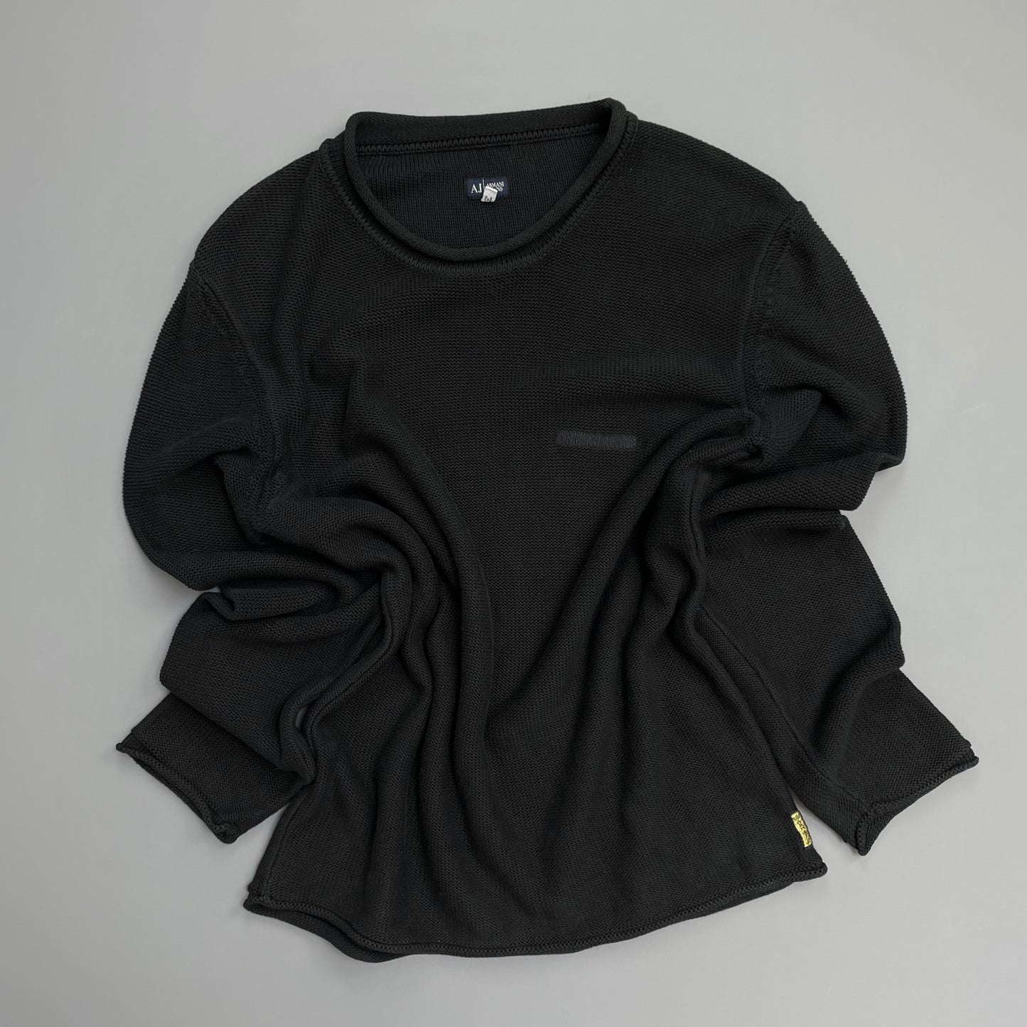 Armani Jeans 00s Black Raw-Edge Knit Jumper