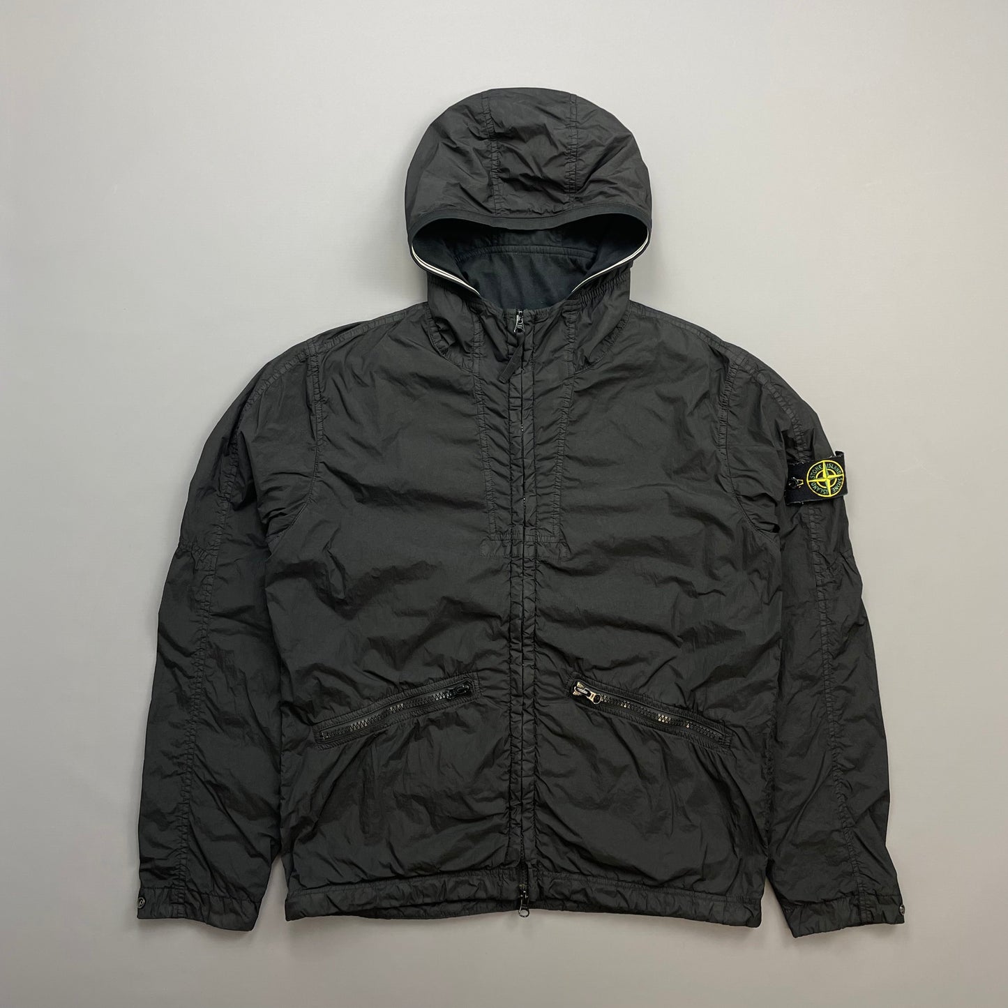 Stone Island Black SS19 Garment Dyed Crinkle Reps NY Midweight Hooded Jacket