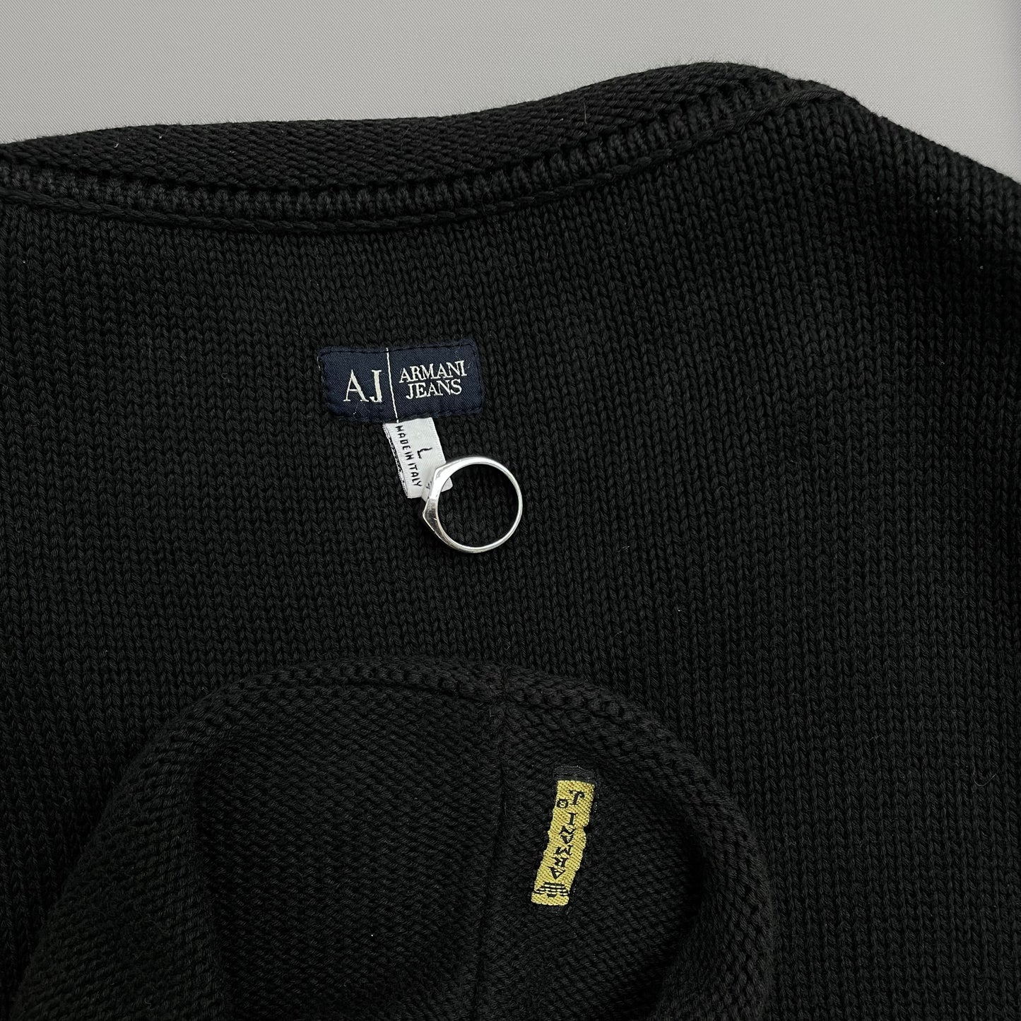 Armani Jeans 00s Black Raw-Edge Knit Jumper