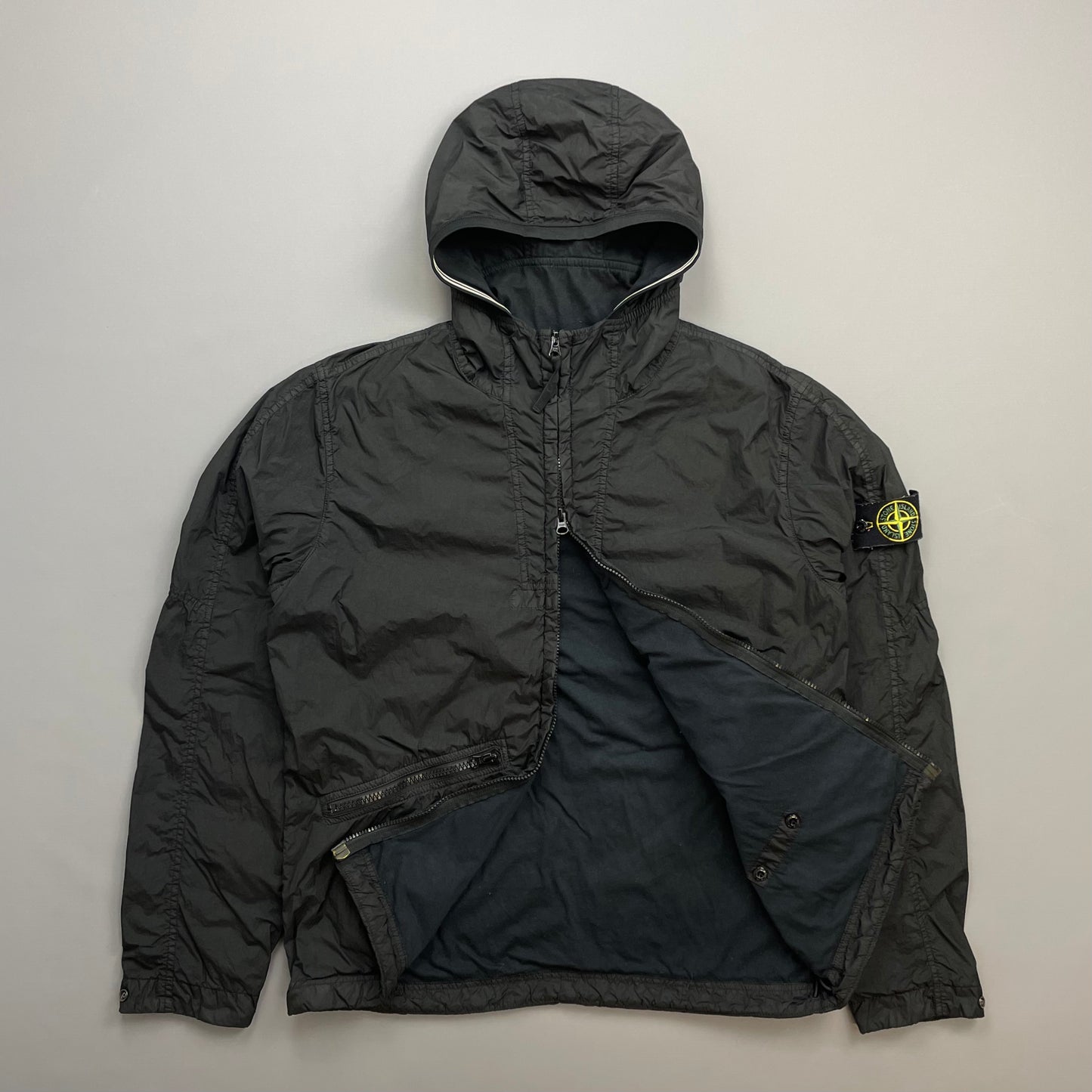 Stone Island Black SS19 Garment Dyed Crinkle Reps NY Midweight Hooded Jacket