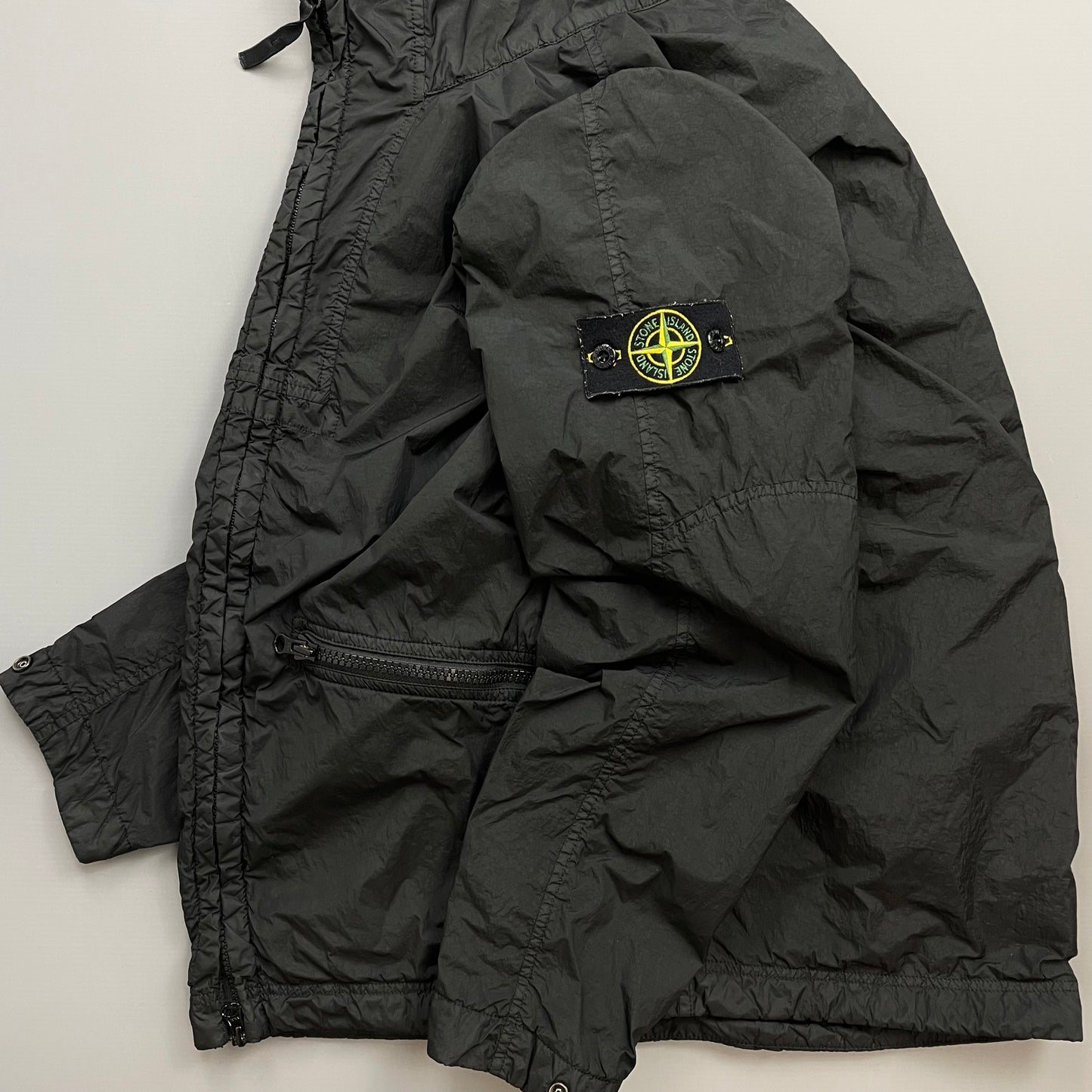 Stone Island Black SS19 Garment Dyed Crinkle Reps NY Midweight Hooded Jacket