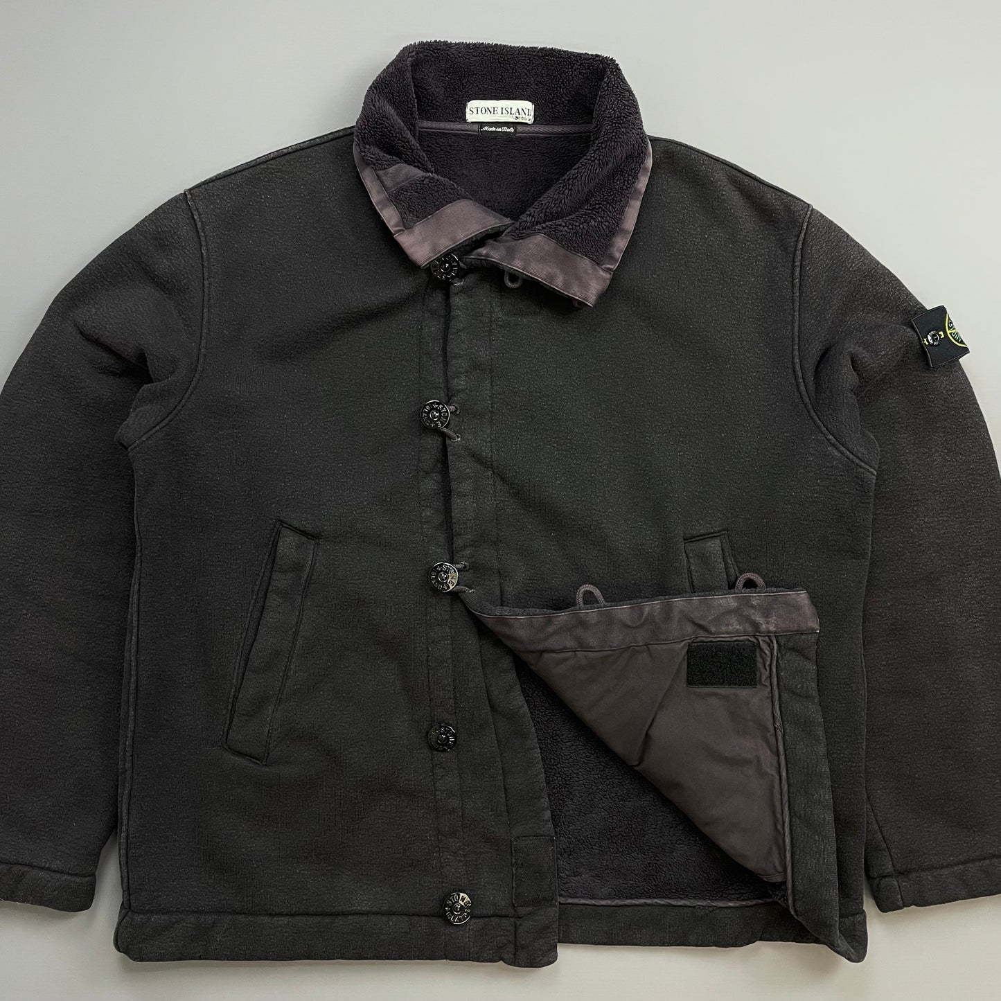 Stone Island Black AW00 Fleece Lined Buttoned Jacket