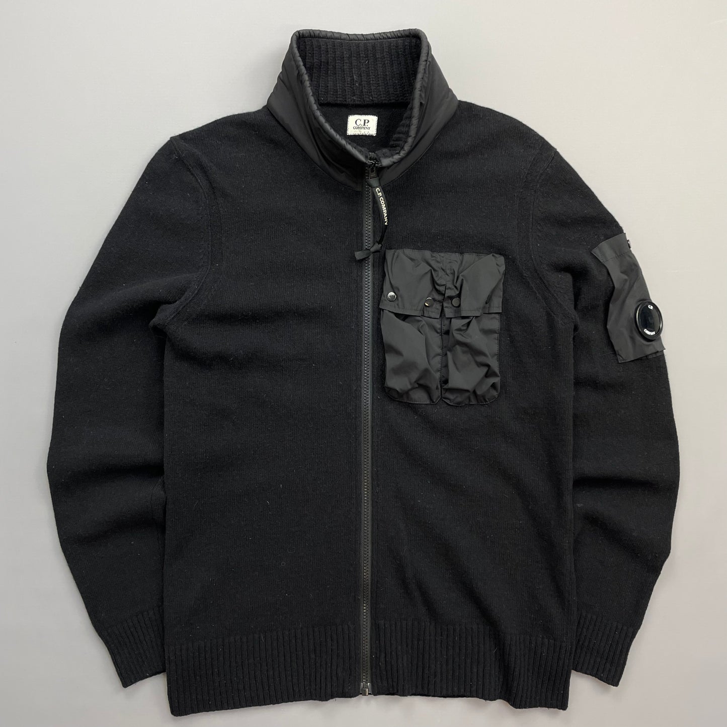 C.P. Company Black Wool Knit Zip-Through Cardigan Jacket