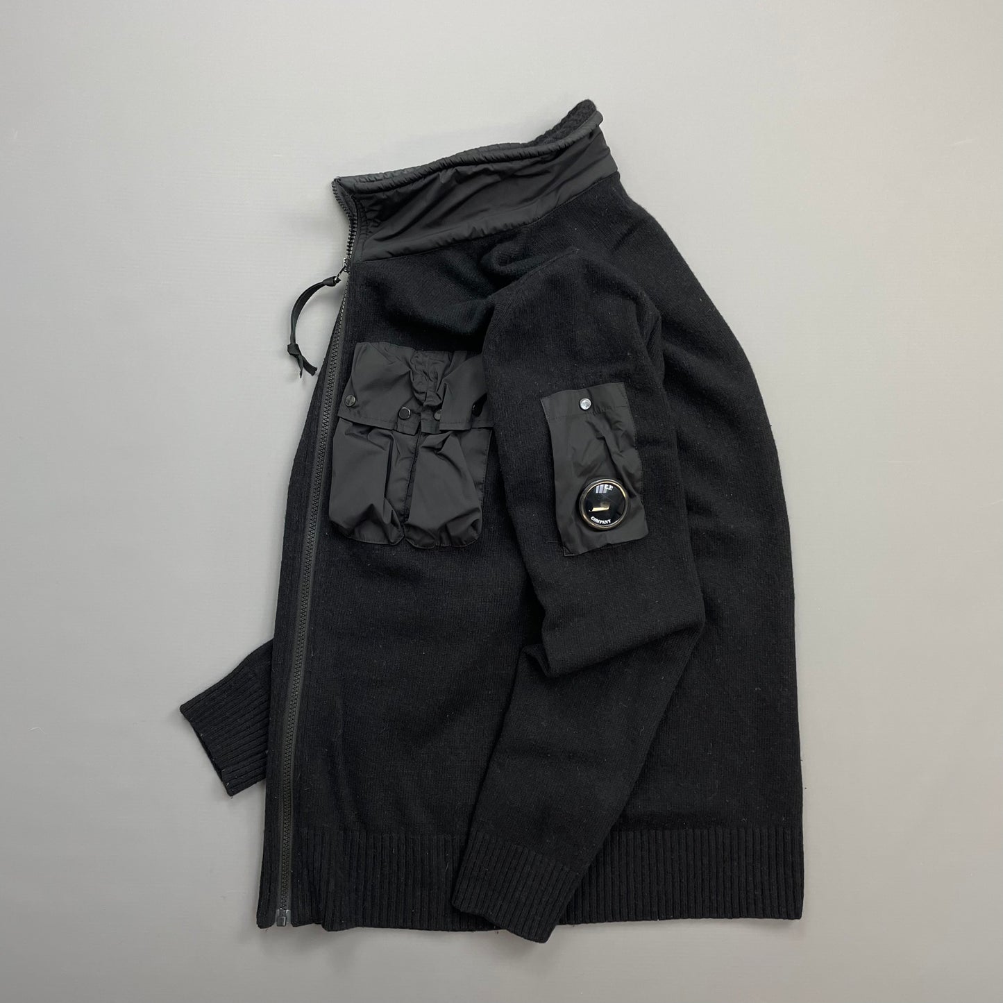 C.P. Company Black Wool Knit Zip-Through Cardigan Jacket
