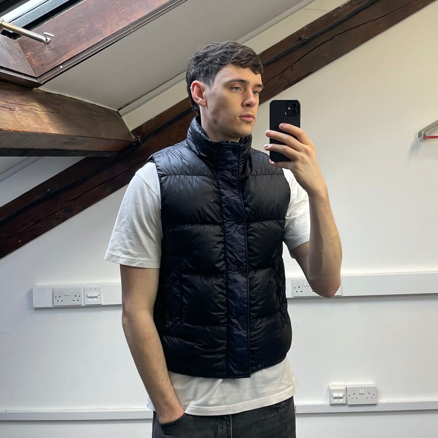 Stone Island Navy & Black AW11 Two-Tone Nylon Garment Dyed 26GR X SQM Down Filled Gilet Vest