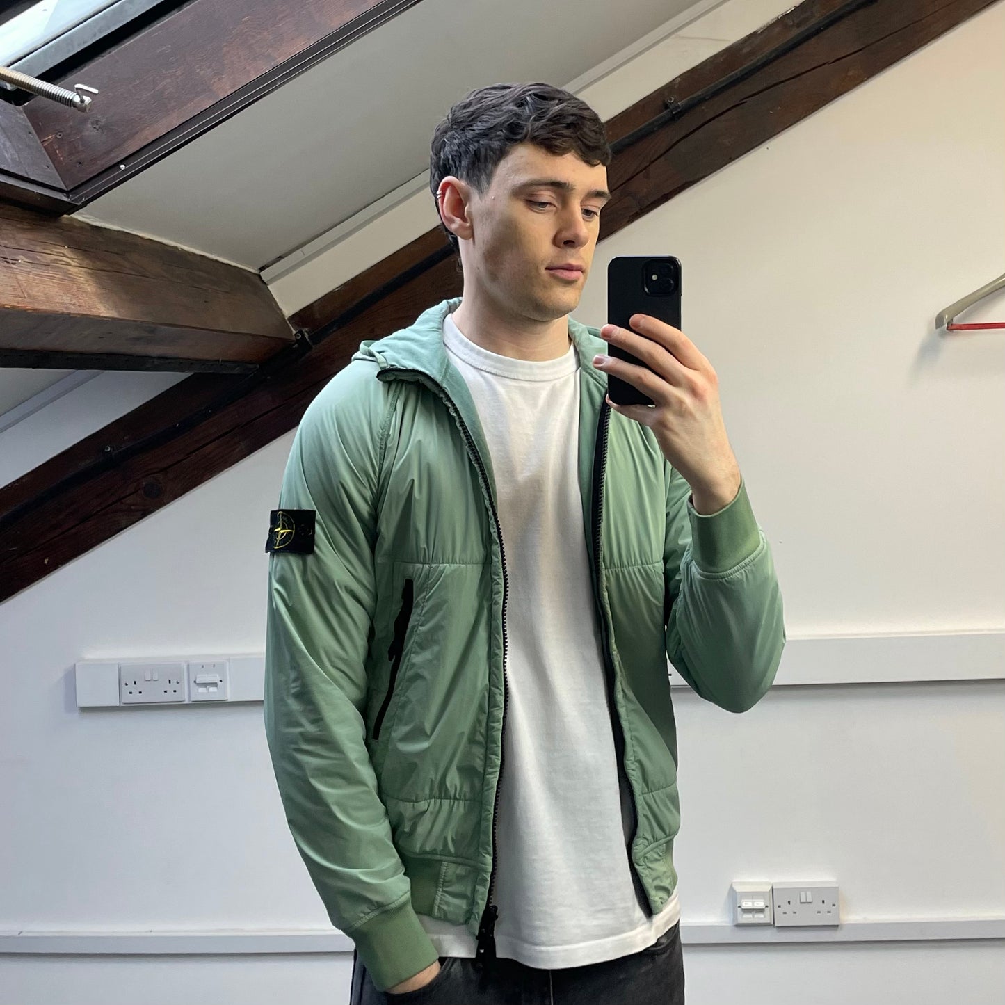 Stone Island Mint Green AW22 Comfort Tech Composite Reversible Polartec Hooded Jacket
