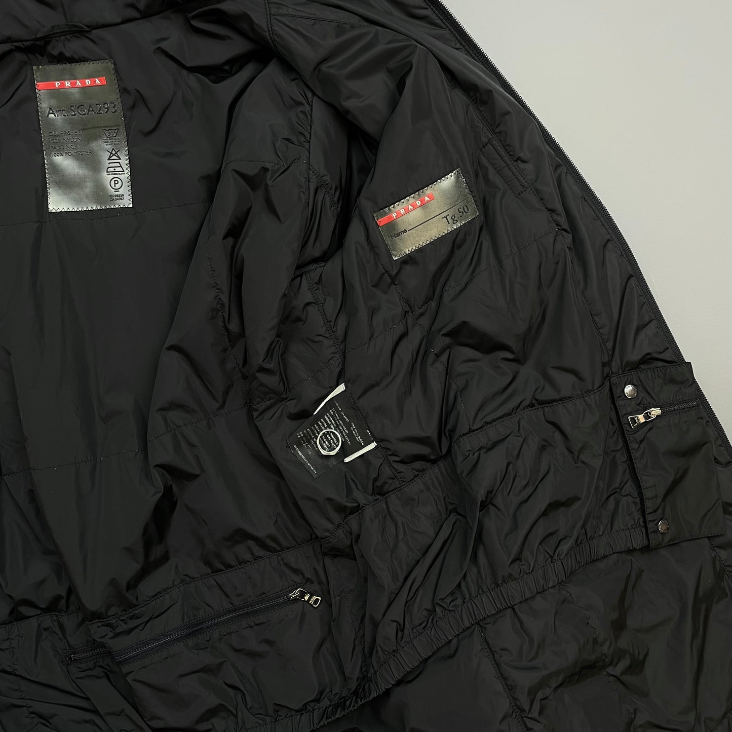 Prada Sport Black 00s Nylon Padded Concealed Hood Longline Jacket