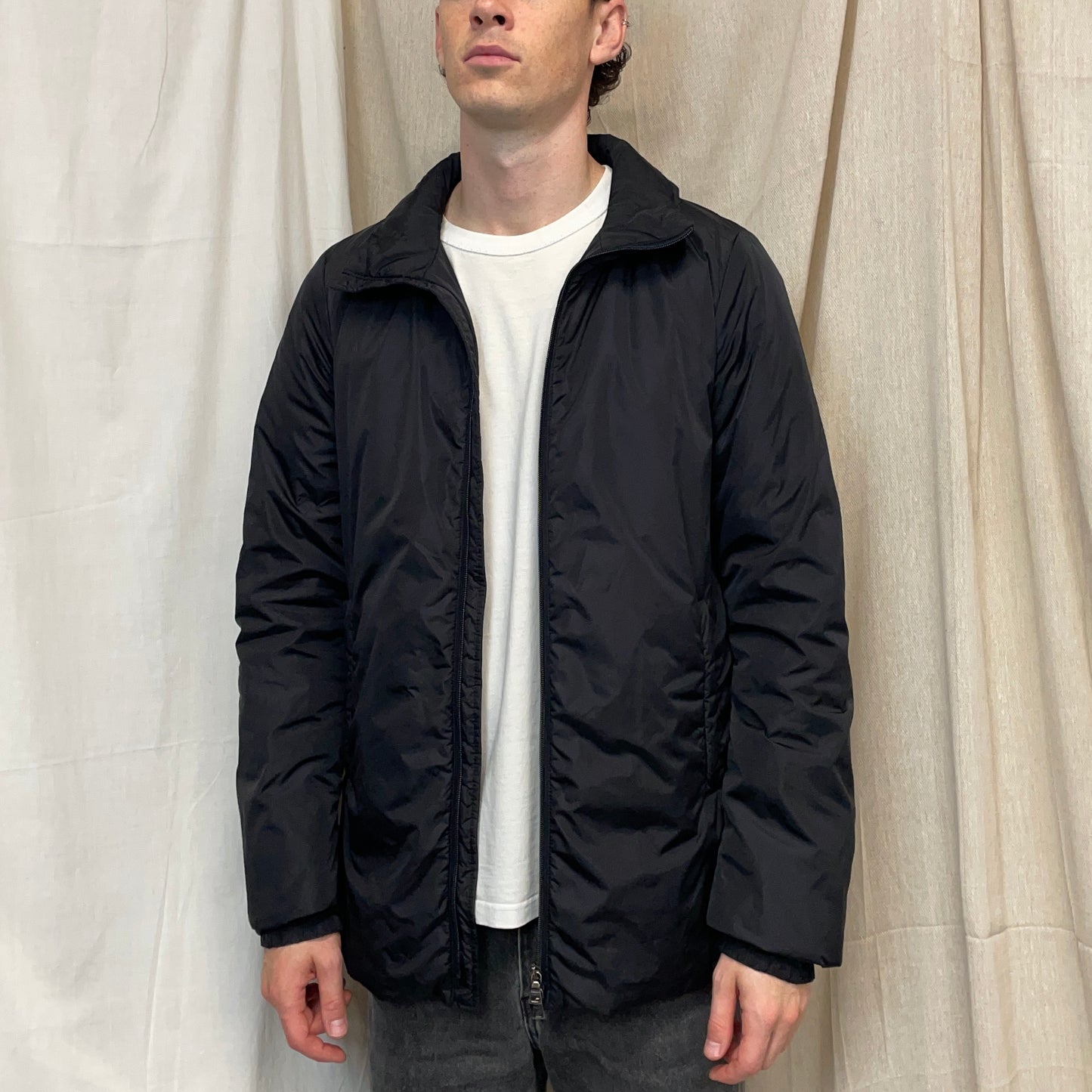 Prada Sport Black 00s Nylon Padded Concealed Hood Longline Jacket