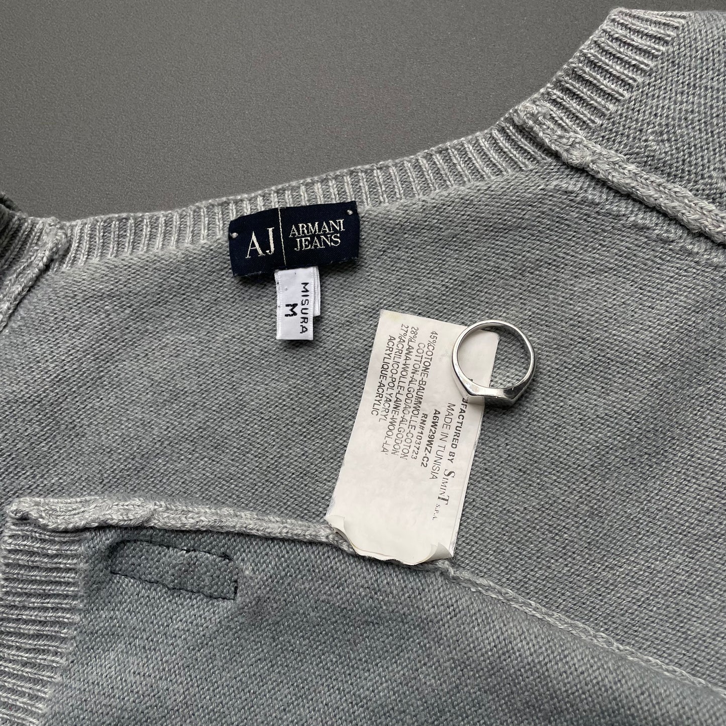 Armani Jeans Light Grey 00s Contrast Stitch Knit Jumper