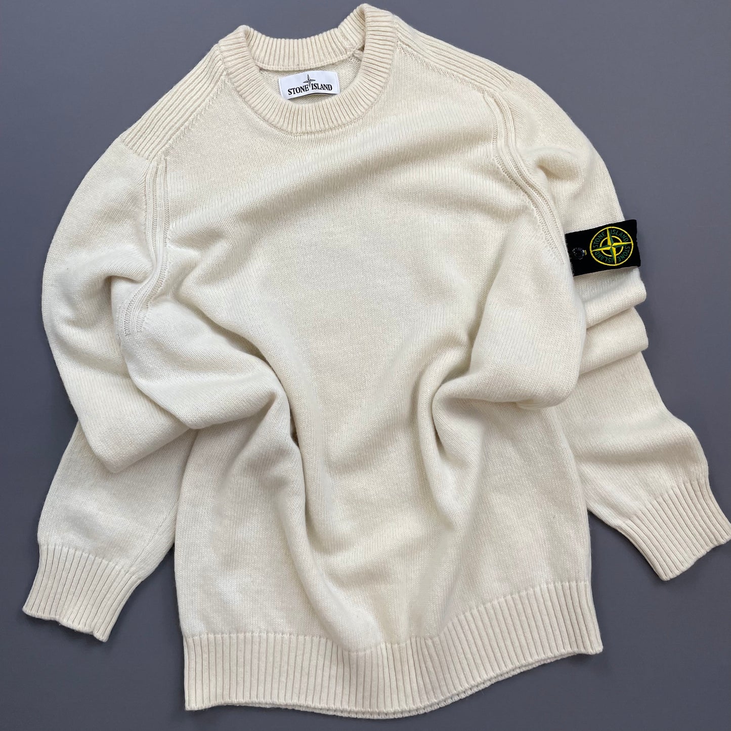 Stone Island Cream AW18 Midweight Wool Knit Crewneck Jumper