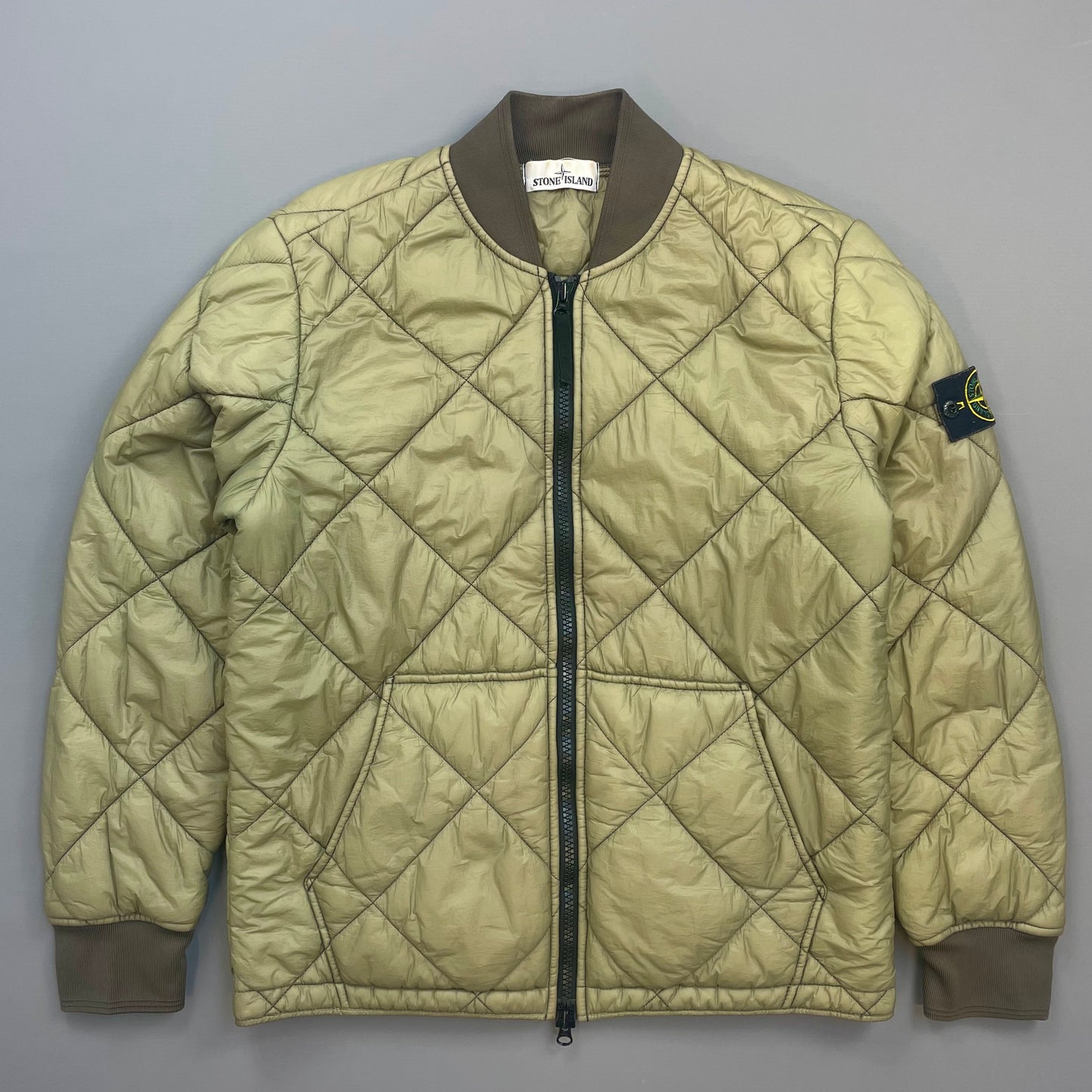 Stone Island Olive Green AW18 Micro Yarn Quilted Bomber Jacket
