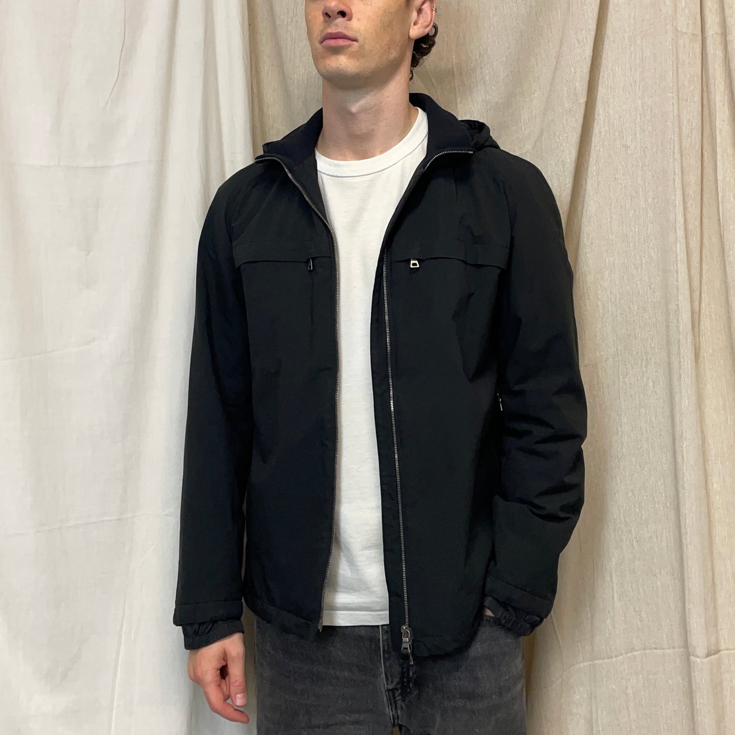 Prada Sport Black 2006 Lined Hooded Nylon Windbreaker Jacket