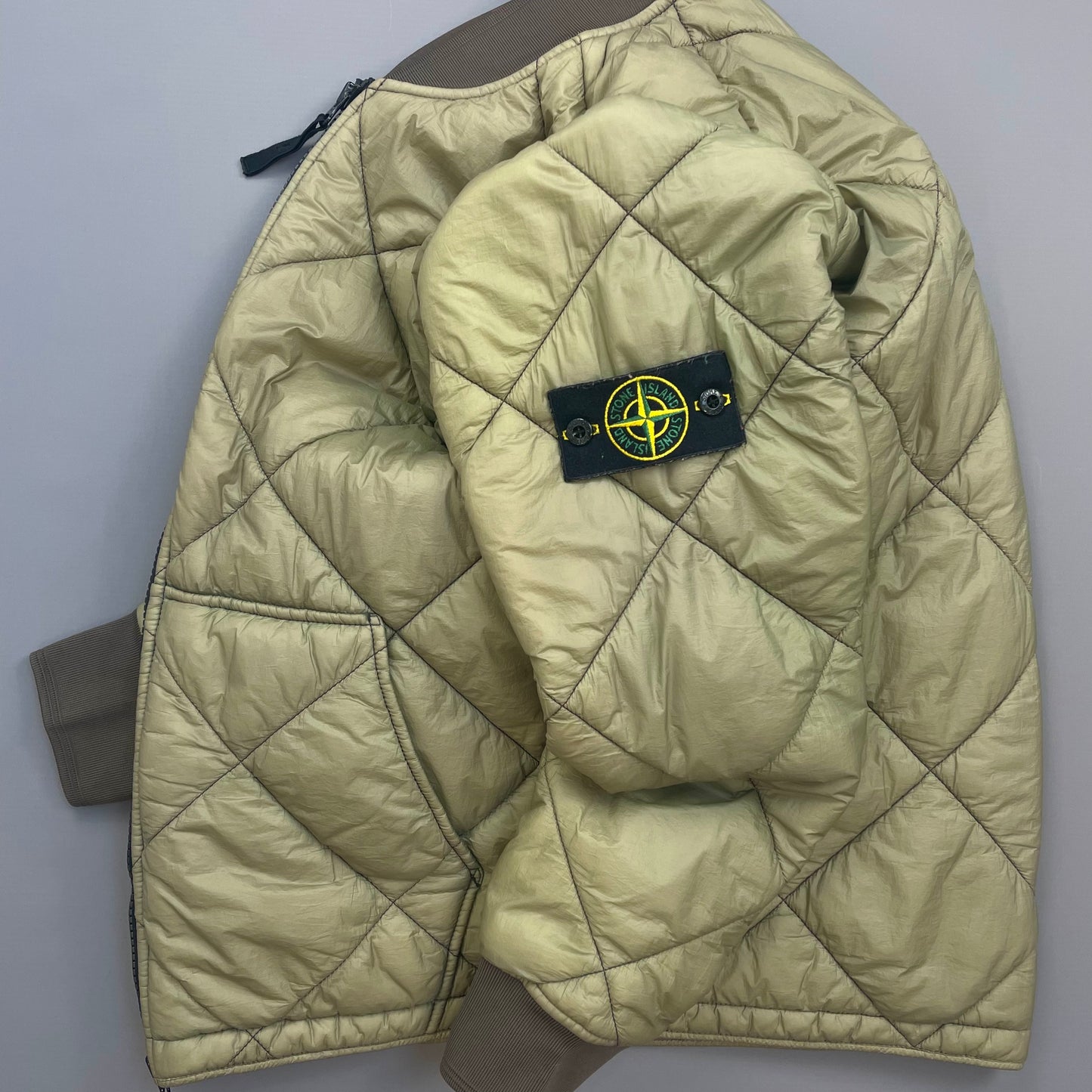 Stone Island Olive Green AW18 Micro Yarn Quilted Bomber Jacket