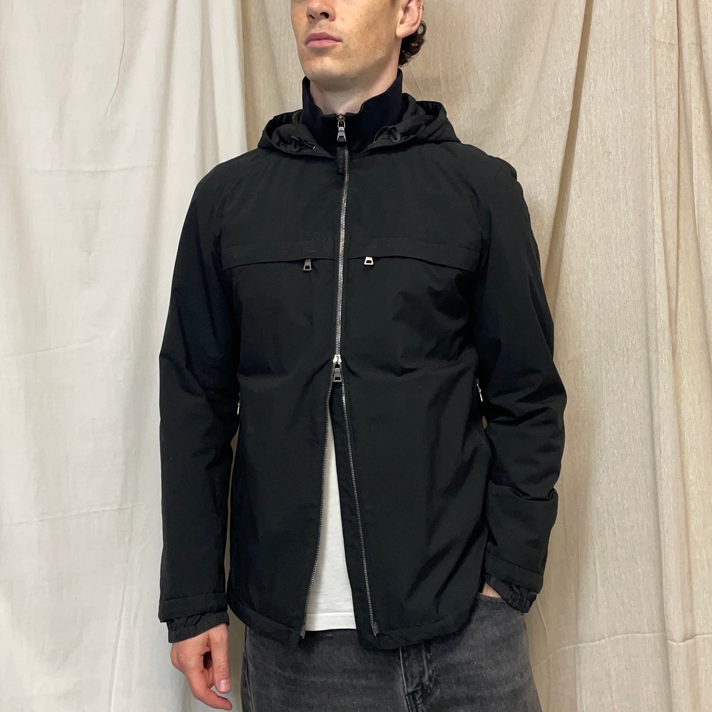 Prada Sport Black 2006 Lined Hooded Nylon Windbreaker Jacket