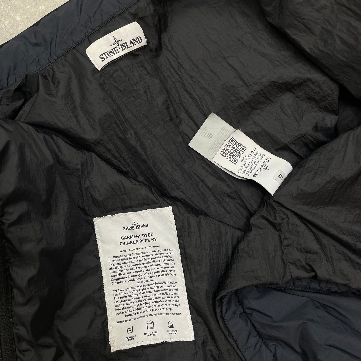 Stone Island Navy Padded Garment Dyed Crinkle Reps Jacket