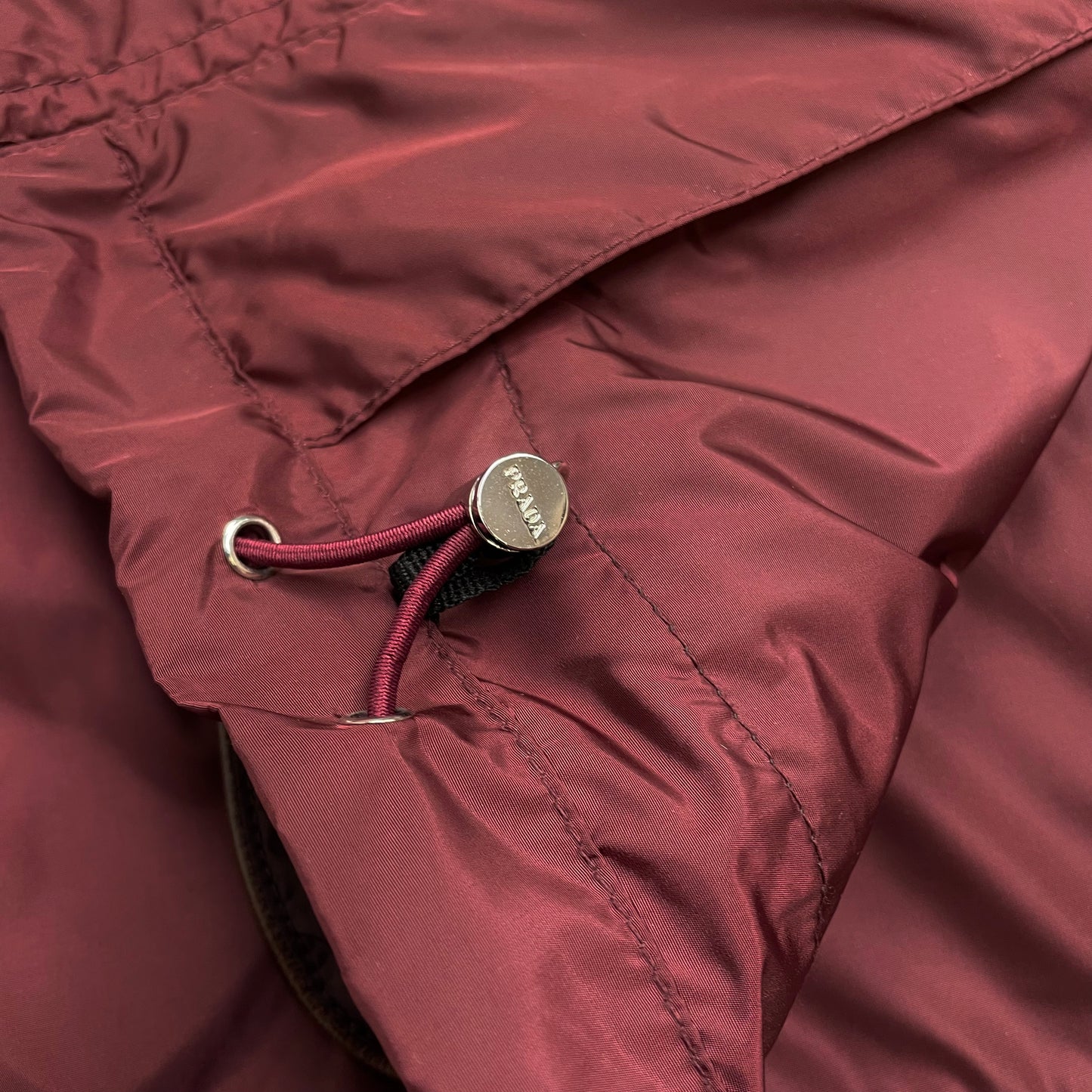 Prada Milano Mainline Burgundy 2013 Plaque Nylon Leather Trim Track Jacket