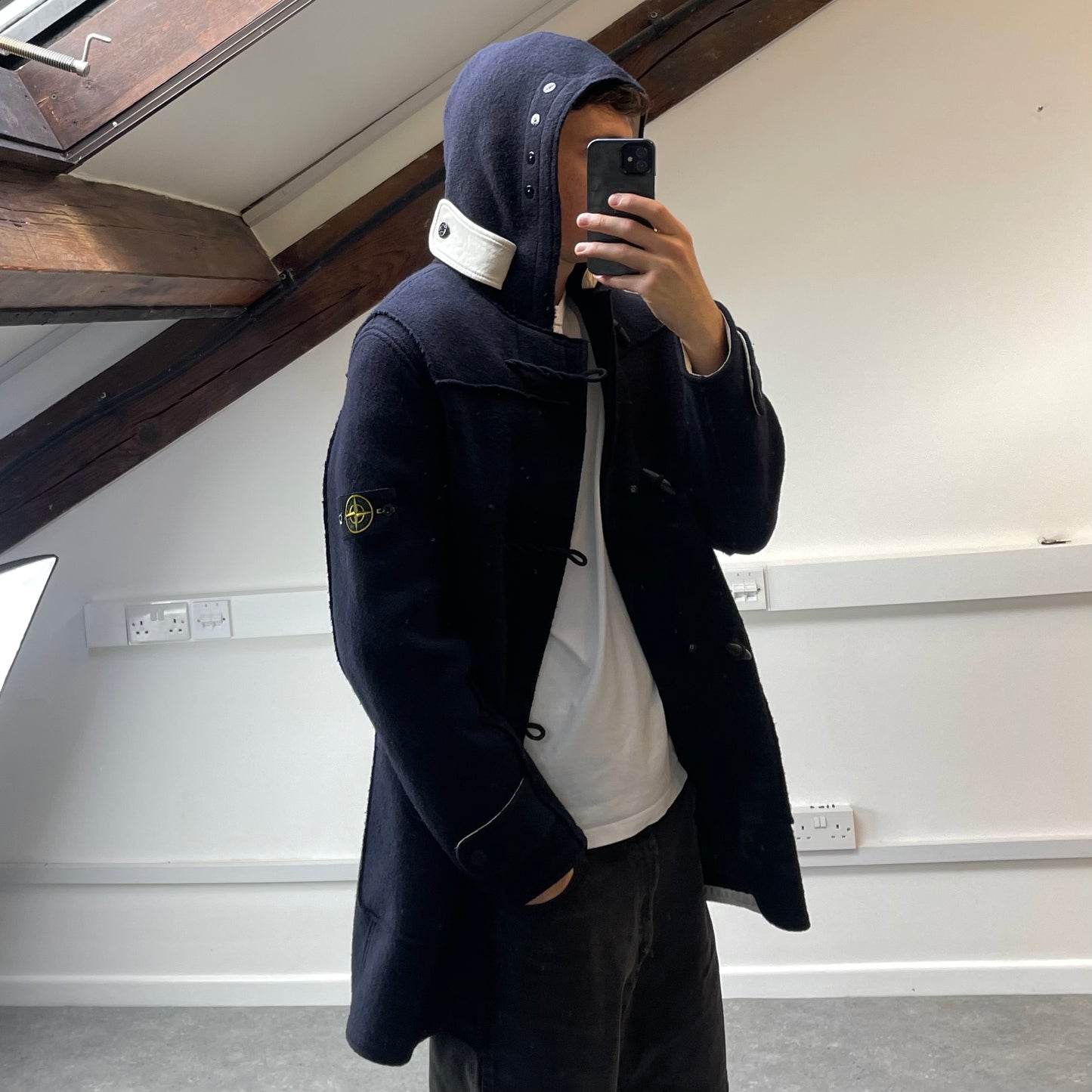 Stone Island Navy Hooded Wool Duffle Coat AW10