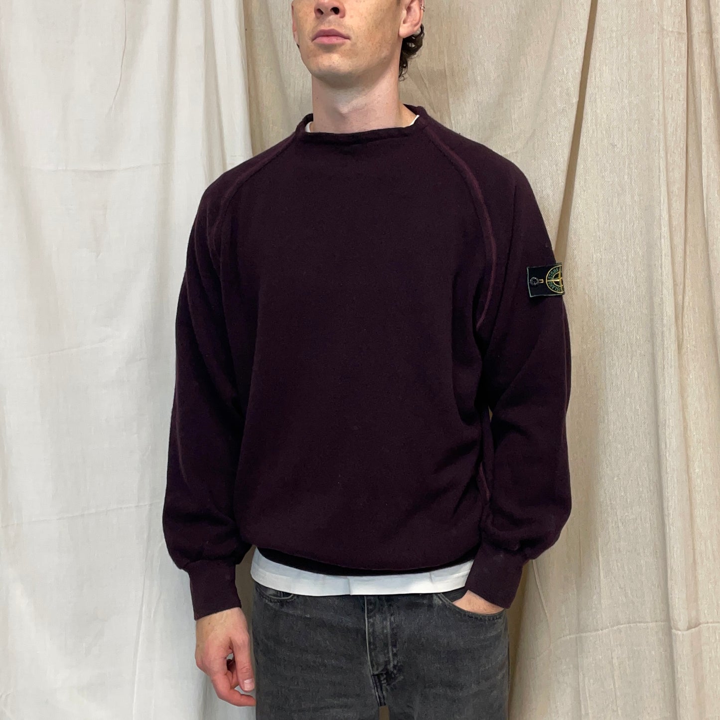 Stone Island Burgundy 80s Wool Blend Knit Jumper