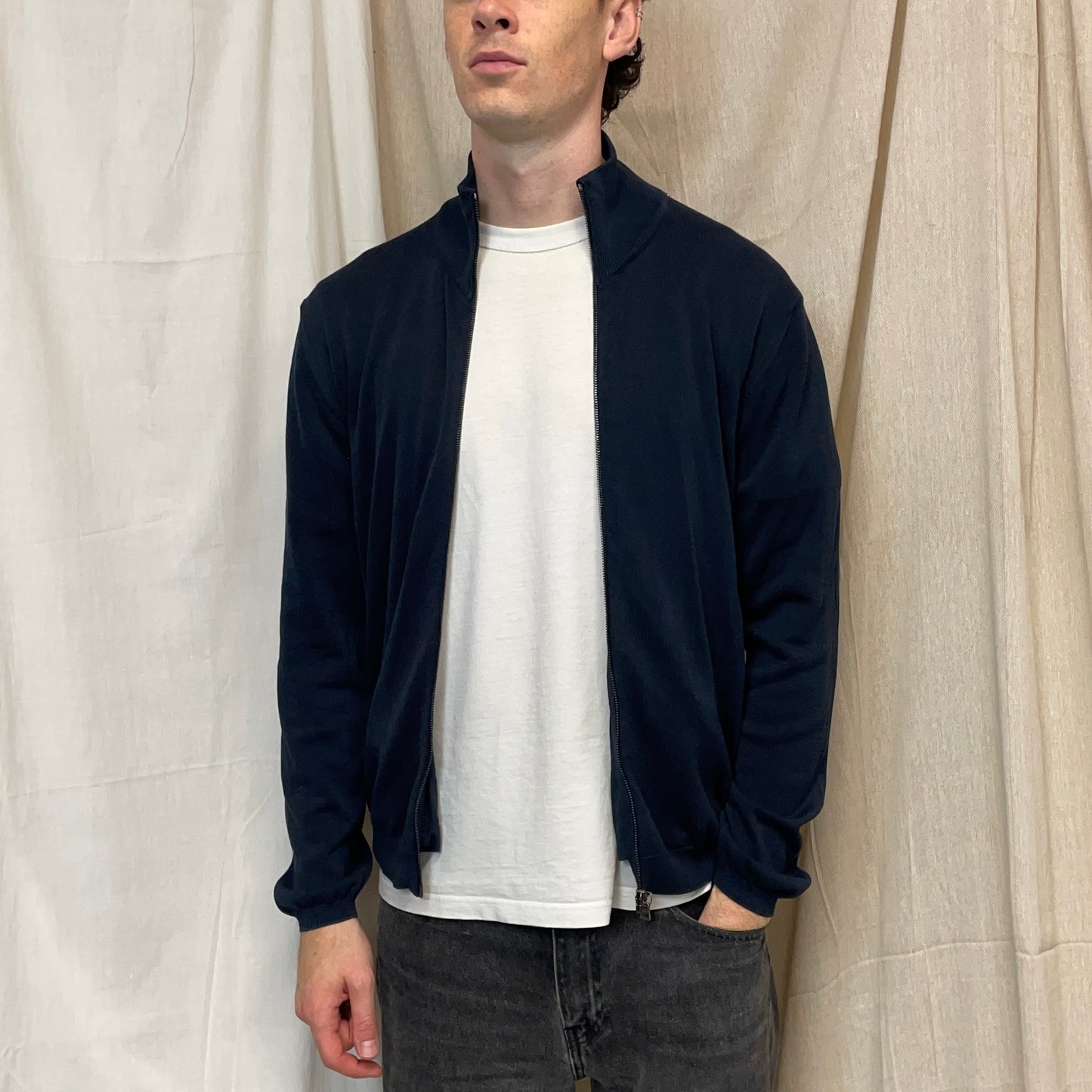 Prada Sport Navy 2007 Zip-Through Cotton Knit Cardigan Jumper