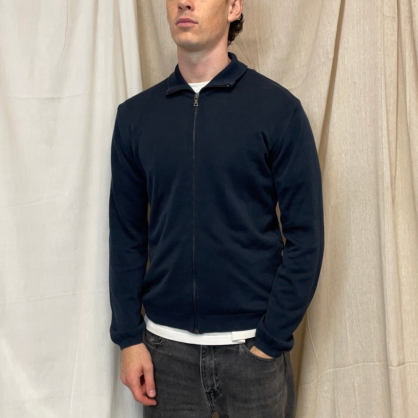 Prada Sport Navy 2007 Zip-Through Cotton Knit Cardigan Jumper