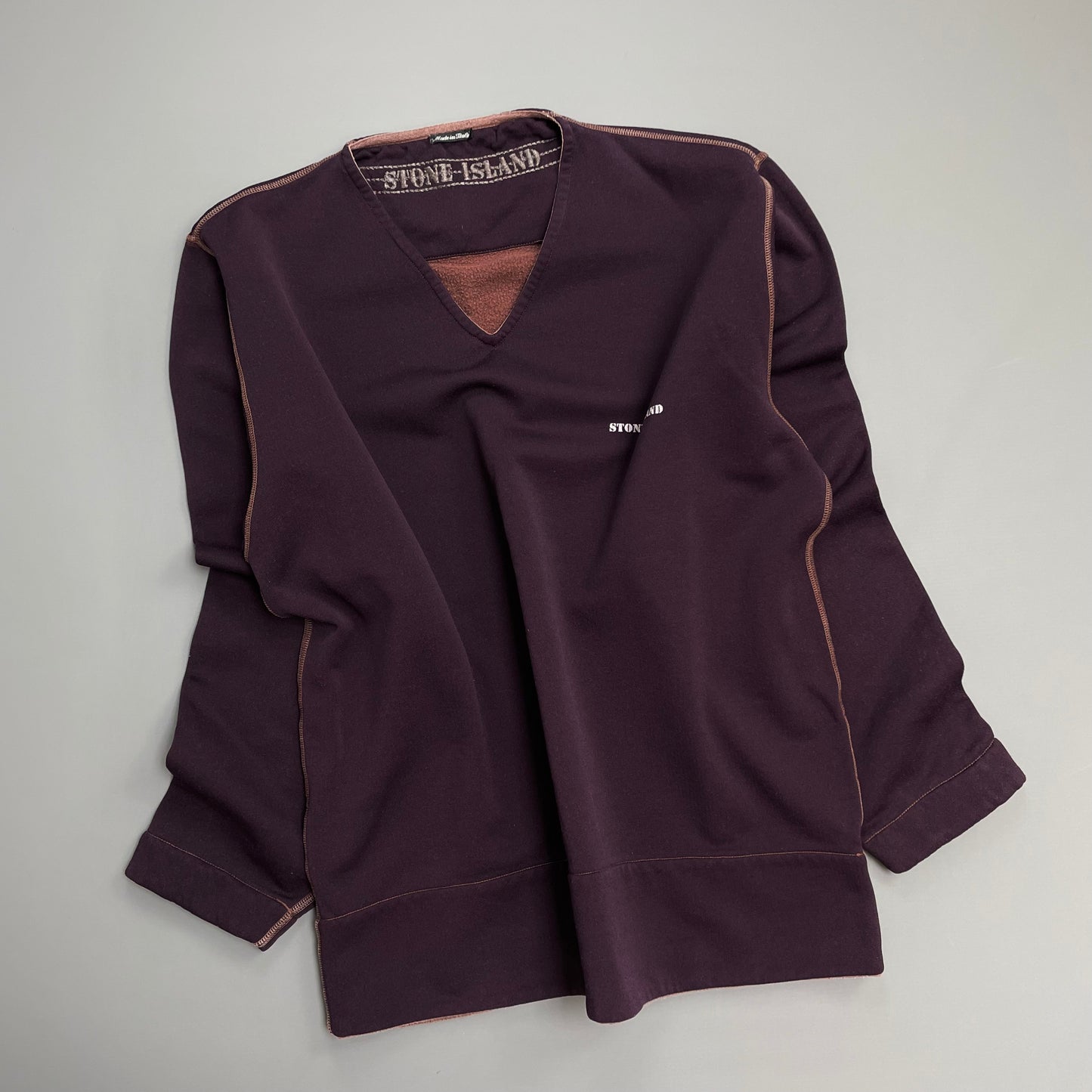 Stone Island Burgundy Purple 90s Contrast Stitch Technical Jumper