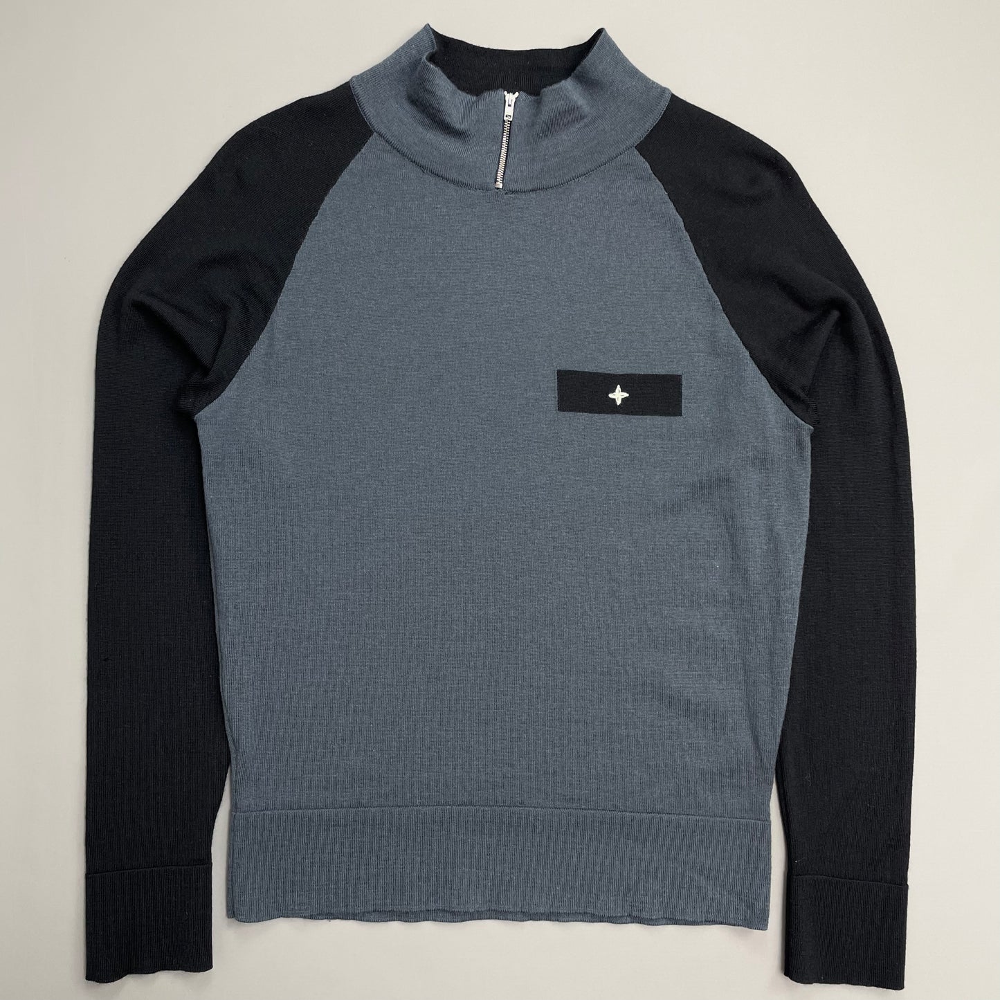 Stone Island Denims Blue & Navy AW03 Wool Zip Collar Knit Jumper