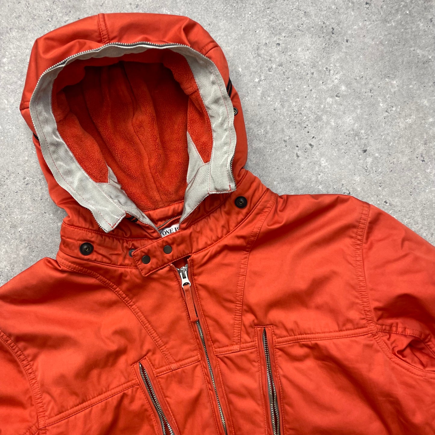 Stone Island Orange Raso Gommato Adjustable Hooded Jacket AW10